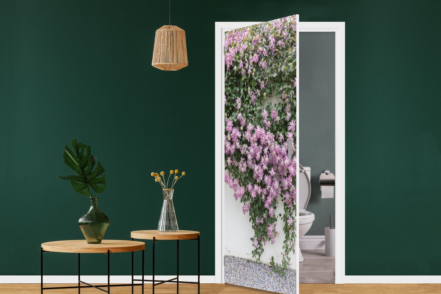 MuchoWow Türtapete für (1 Matt, Fototapete 75x205 mit rosa bedruckt, Tür, St), Schlingpflanze Blüten, Türaufkleber, cm