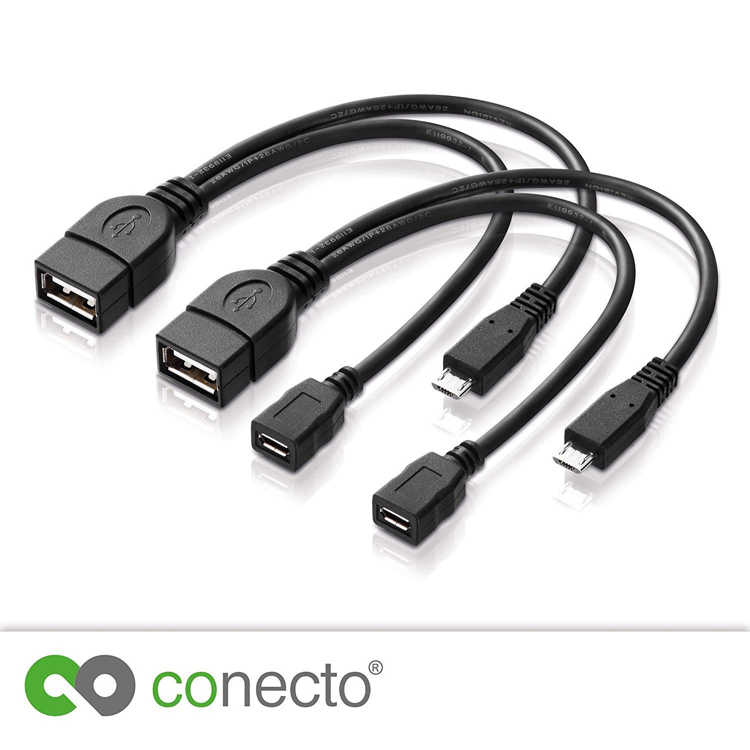 conecto 2x USB-OTG Adapter-Kabel Micro-USB 2.0-Stecker USB-Buchse Typ A +  USB-Kabel
