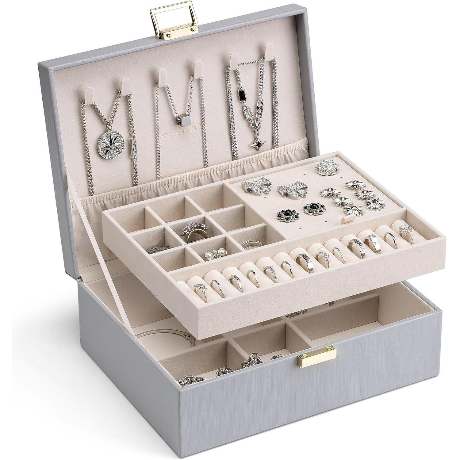 LuxusKollektion Schmuckkasten Schmuckkästchen 2 Ebenen Schmuckaufbewahrung Box Groß Damen Mädchen