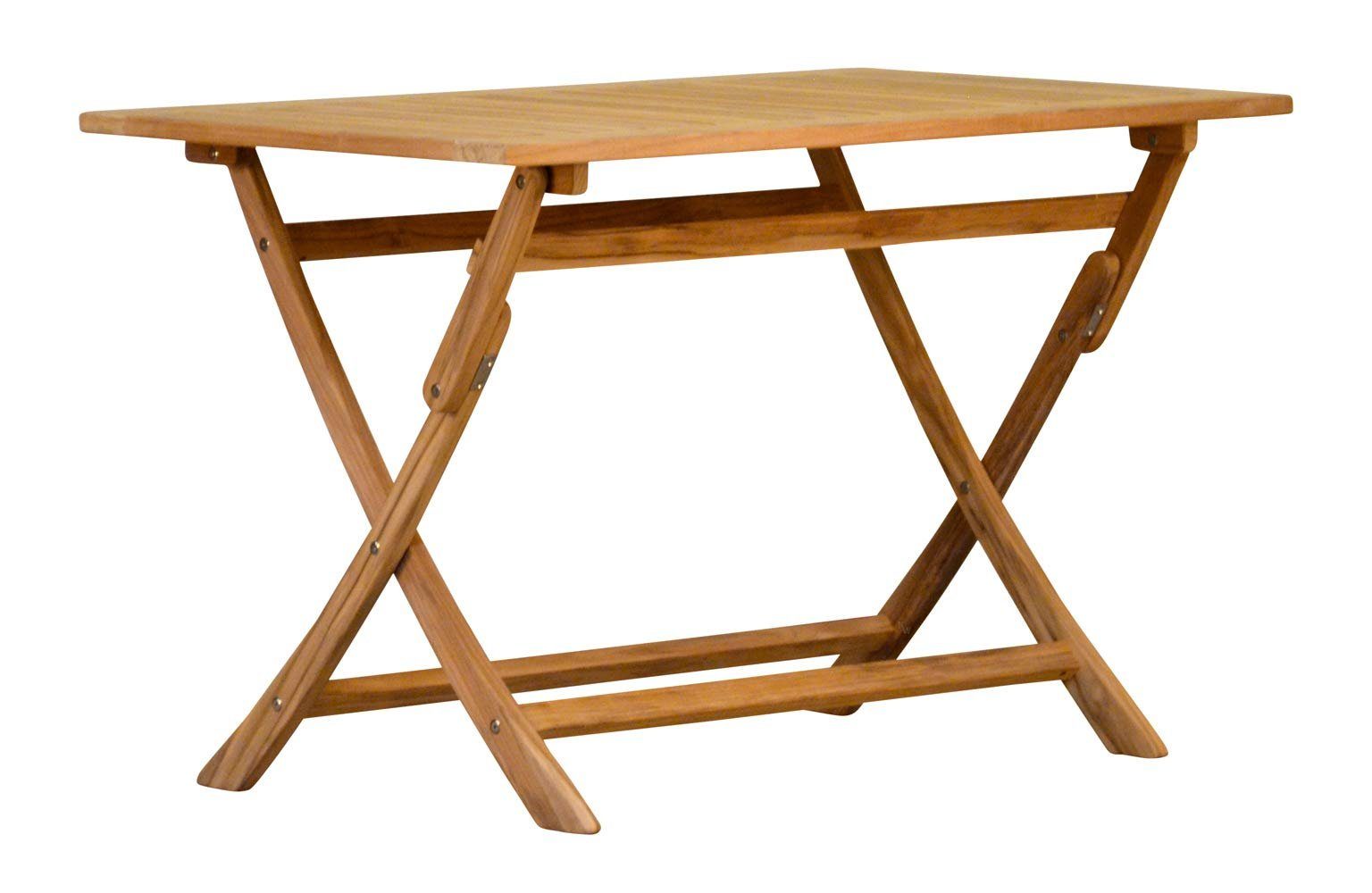 Kai Wiechmann Klapptisch Teak Falttisch 120 x 70 cm als wetterfester Gartentisch aus Teak, klappbarer und unbehandelter Teakholztisch
