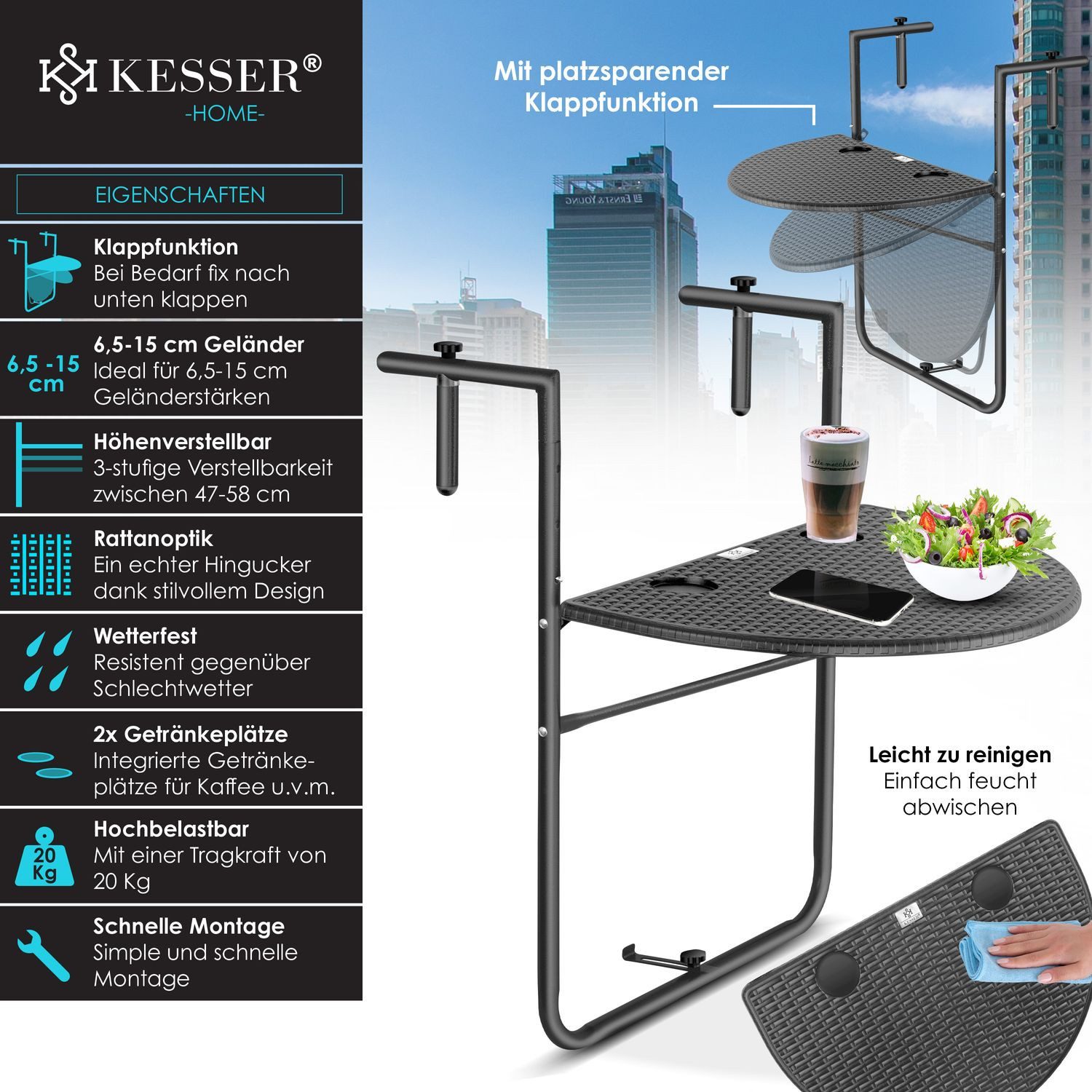 KESSER Balkonhängetisch, Balkonhängetisch klappbar Balkontisch zum günstig online kaufen
