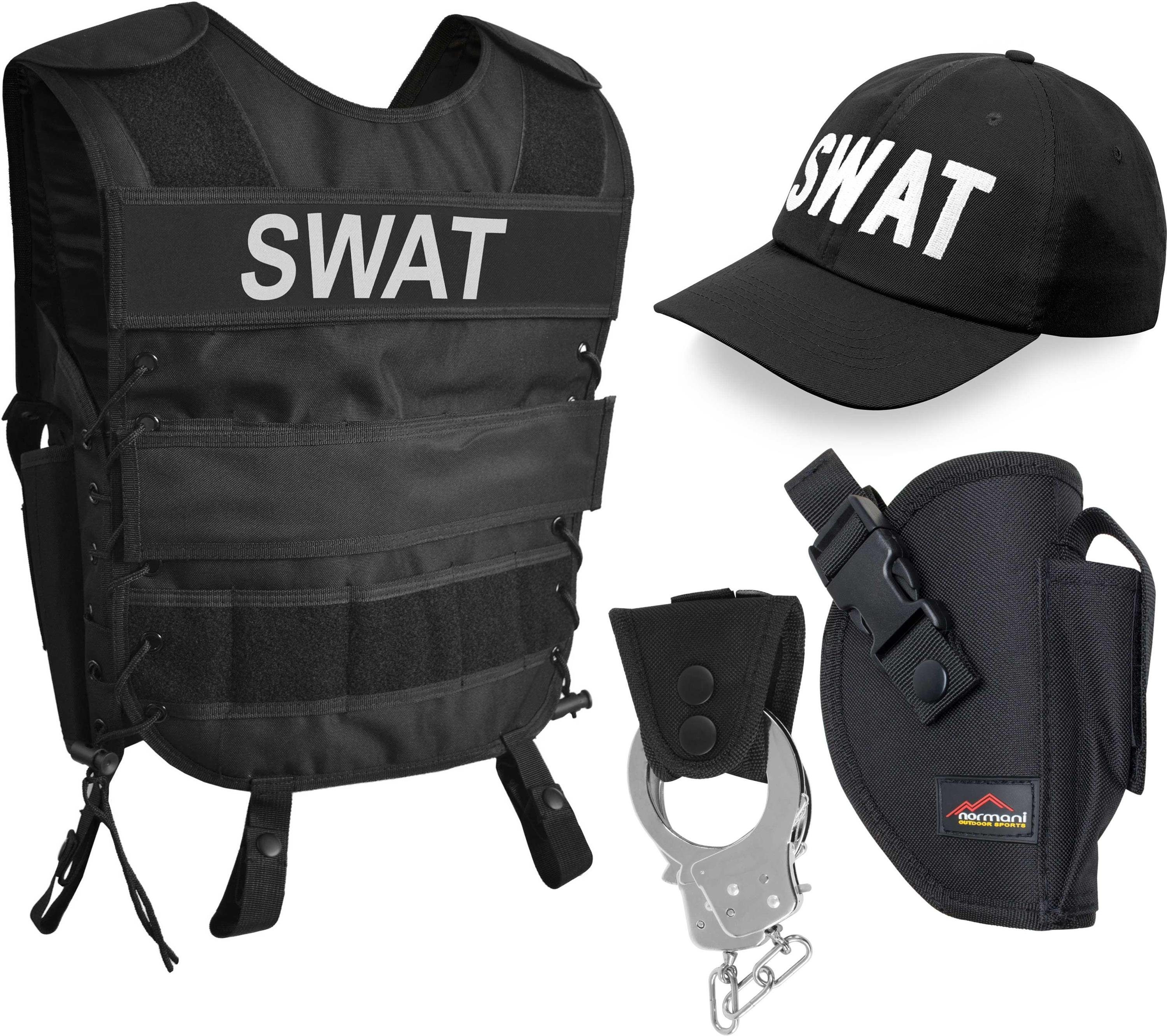 normani Polizei-Kostüm, Karnevalkostüm Security Weste inkl. Holster, Handschellen, Mütze