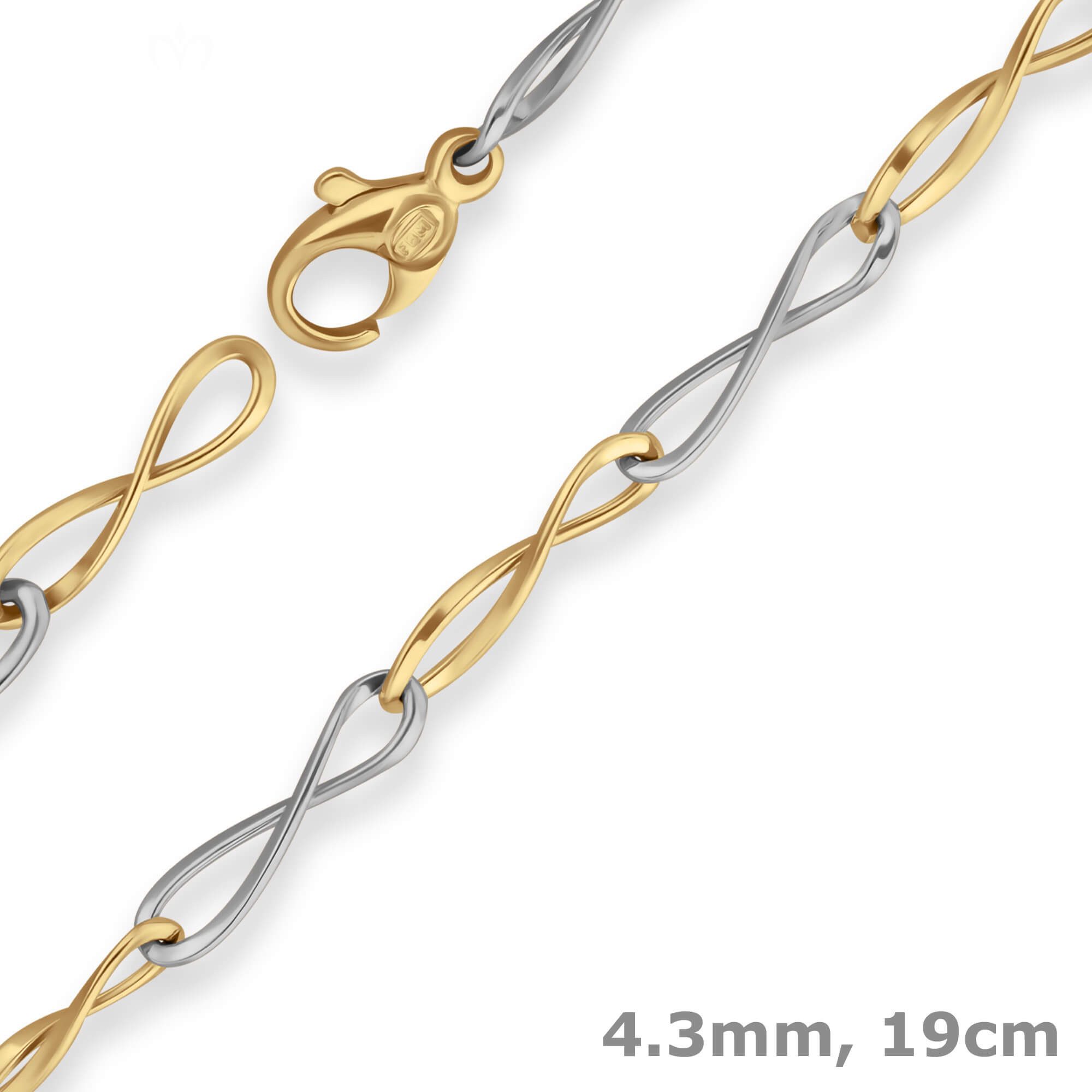 Goldarmband 4,3mm Armband Fantasiekette aus 333 Gold gelb/weiß 19cm