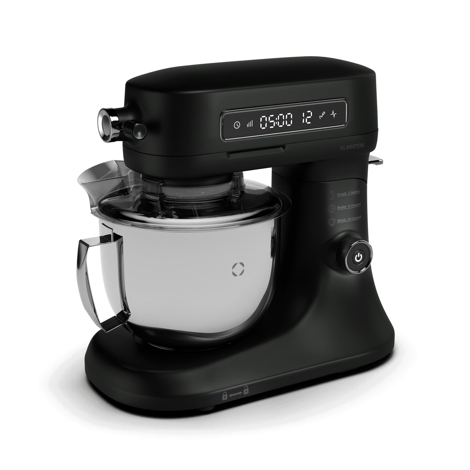 Klarstein Küchenmaschine mit Kochfunktion, 1600 W, 5 l Schüssel, Knethaken Rührbesen Schneebesen 5 L LCD Touch
