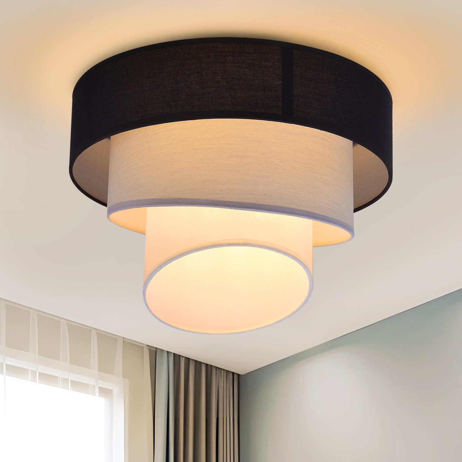 ZMH LED Deckenleuchte Wohnzimmer Ø40cm Modern Stoffschirm Schwarz Deckenlam günstig online kaufen
