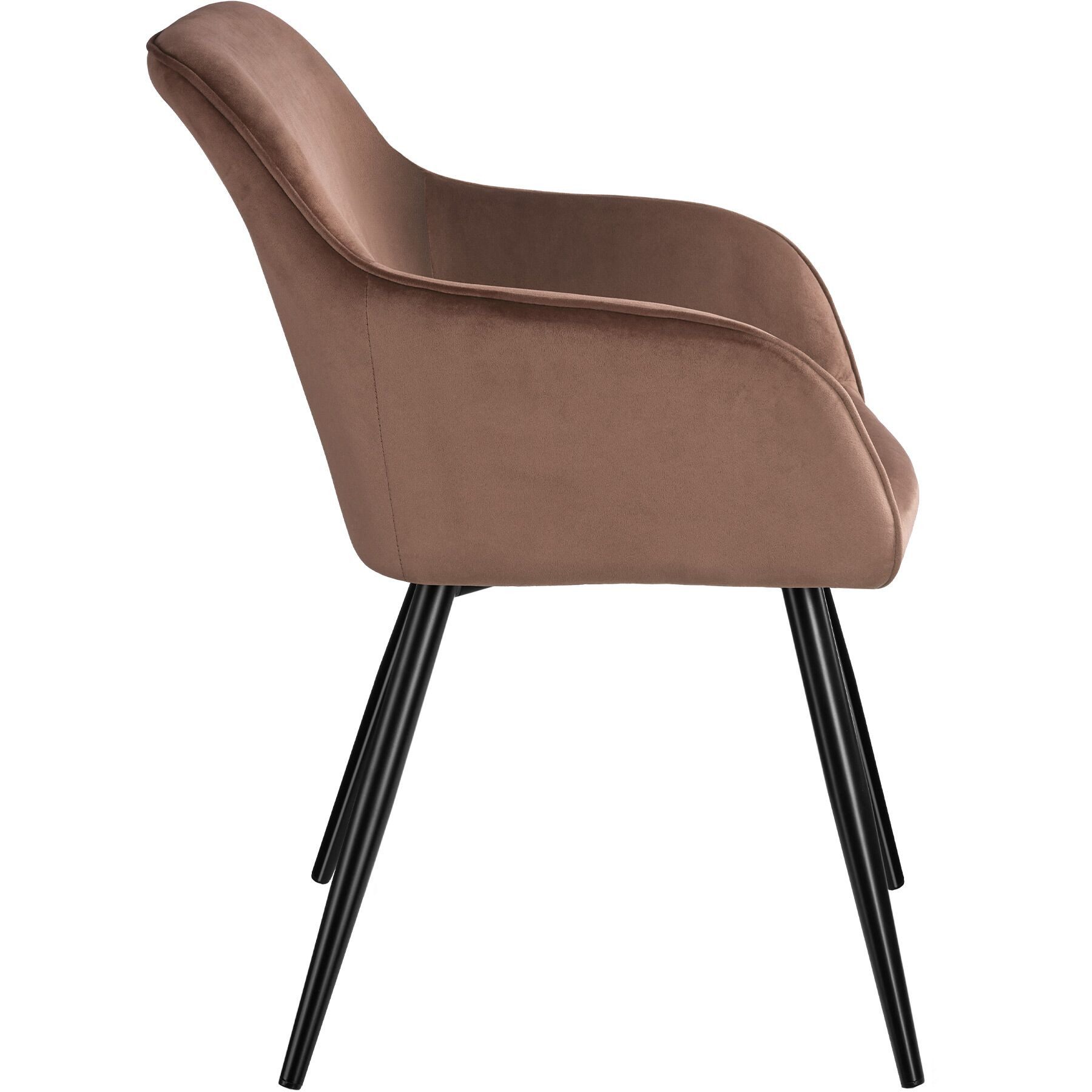 tectake Esszimmerstuhl Küchenstuhl gepolstert, in Samtoptik, 58 x 62 x 82 cm (Wohnzimmerstuhl Marilyn in braun/schwarz, 1 St), durchgehende Lehne, schwarze Stahlbeine, bodenschonend