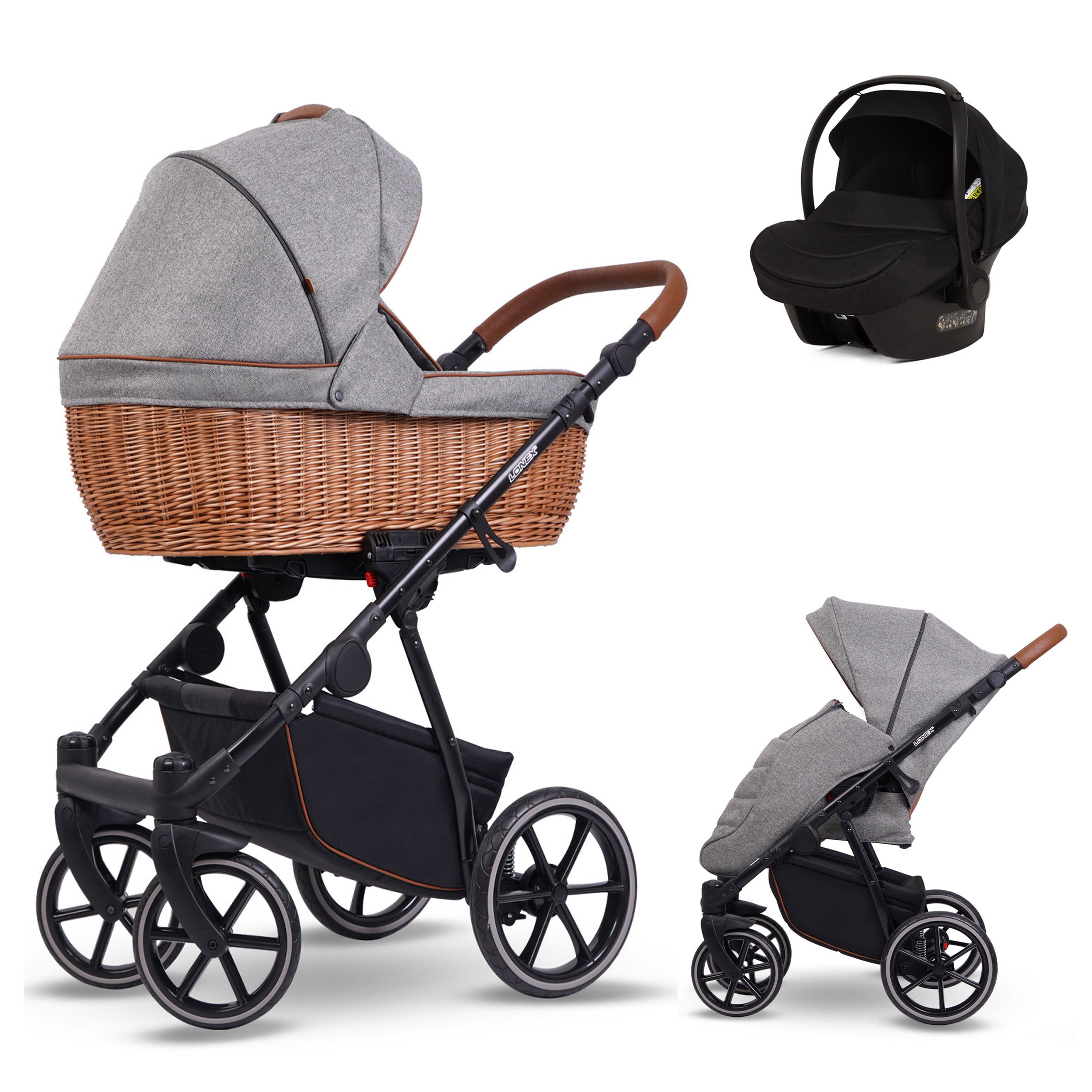 Kombi-Kinderwagen Rose 4 in 1 inkl. Sportsitz, Autositz und Zubehör in 5 Farben