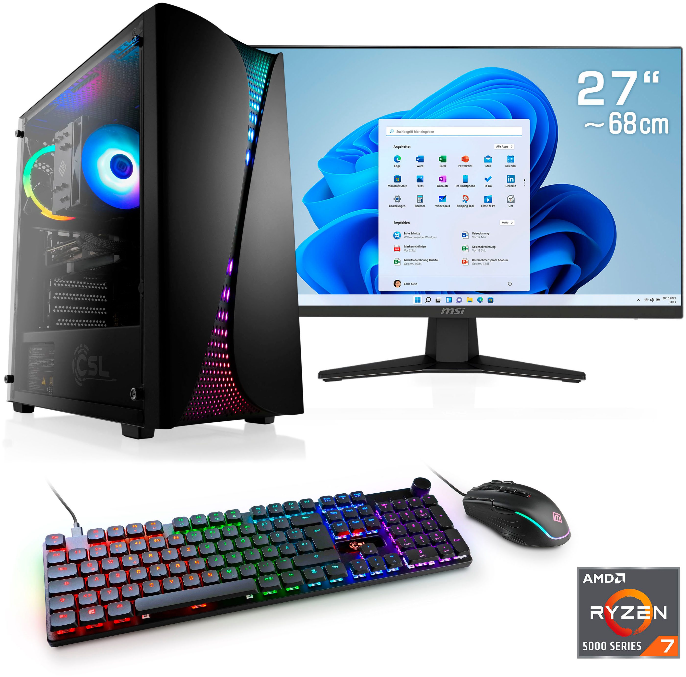 CSL ARVENOX Vision L28119 Gaming-PC-Komplettsystem (27", AMD Ryzen 7 5700X, Radeon RX 9070 XT, 16 GB RAM, 1000 GB SSD)