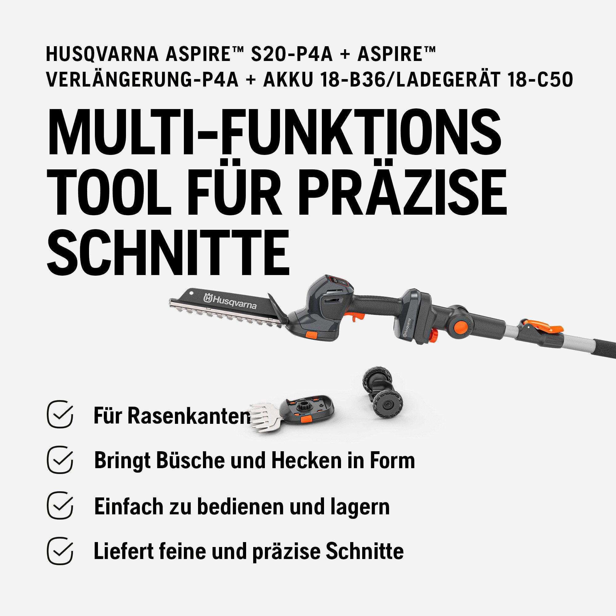 Husqvarna Akku-Grasschere Aspire S20-P4A, Strauch- und Grasscherenmesser, 18V – Bild 5 von 5