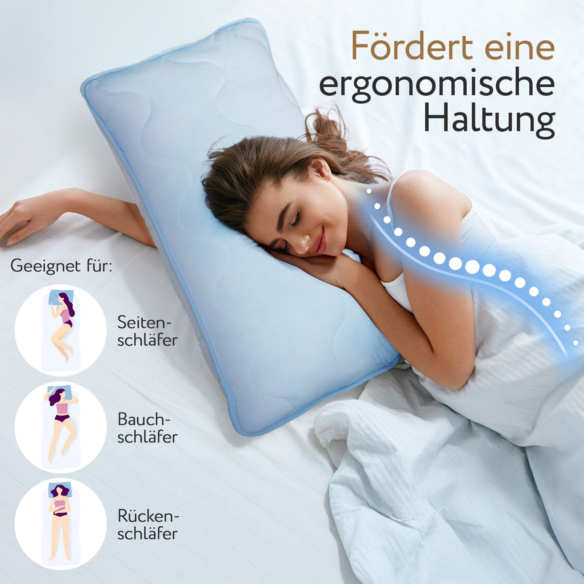 Herlag Kopfkissen 2-in-1 Sommer- & Winterseite, Bauchschläfer, Rückenschläfer, Seitenschläfer, Ganzjahres-Wendekissen Kühlend & Wärmend