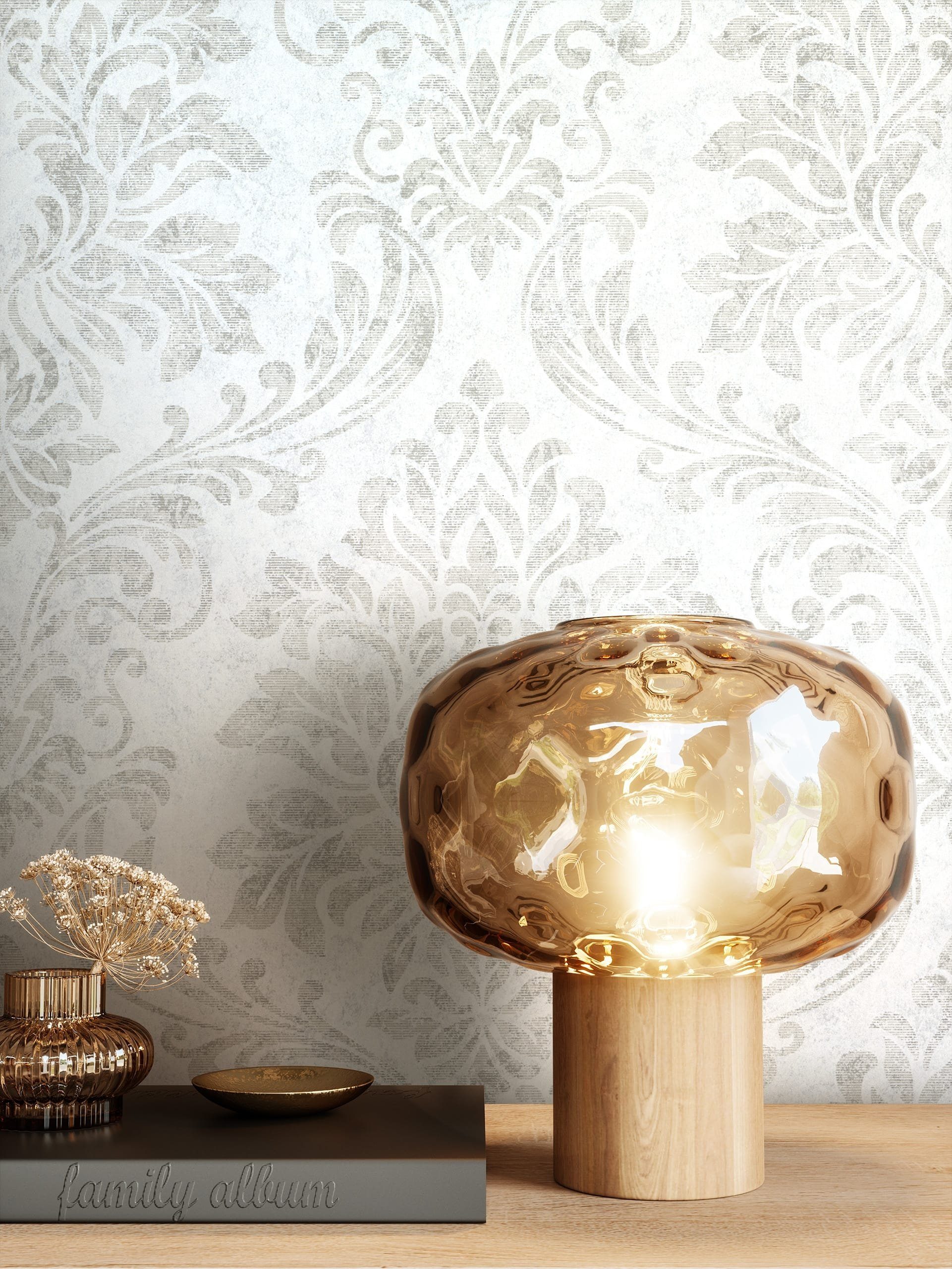 Newroom Vliestapete Amira Grey Tapete Mustertapete Ornamente,Struktur,Glanz, Grau Tapete Vintage Ornamente - Metallic Hellgrau Silber Romantisch Glamour Struktur Glanz für Schlafzimmer Wohnzimmer Küche, Metallic