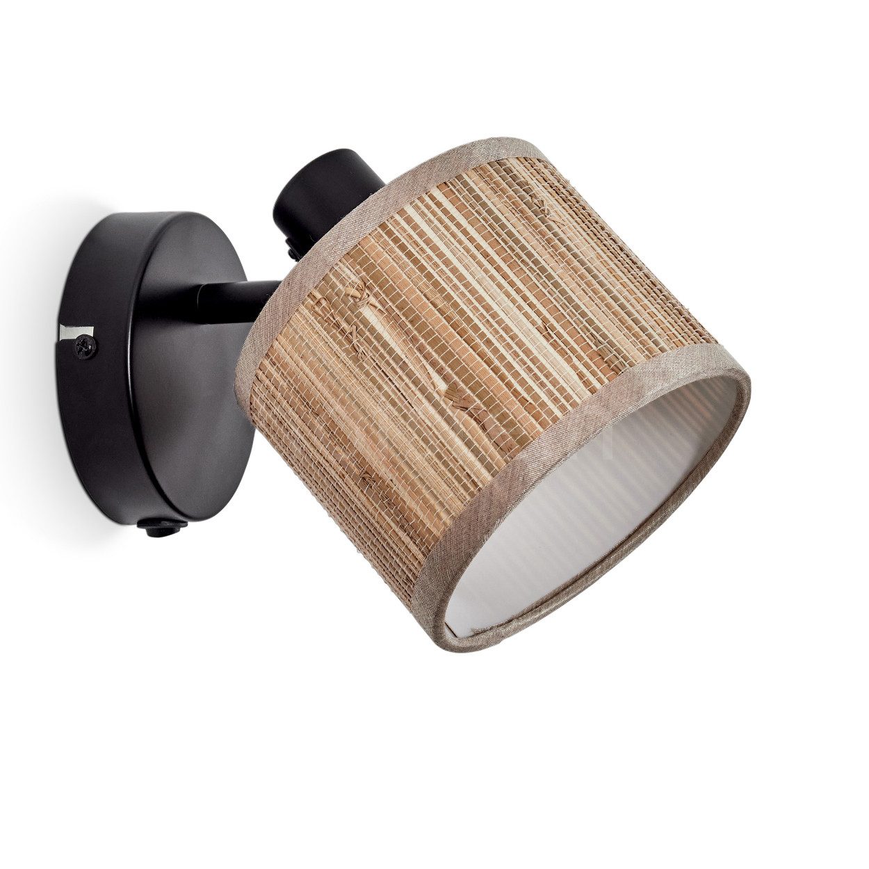 Wandleuchte verstellbare Wandlampe aus Metall/Seegras in Schwarz/Natur/Beige