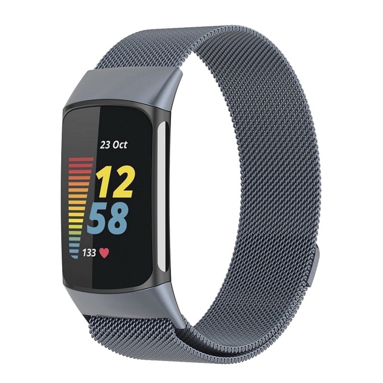 Wigento Smartwatch-Armband Für Fitbit Charge 6 / 5 Metall Stahl Mesh Armband mit Magnetverschluss