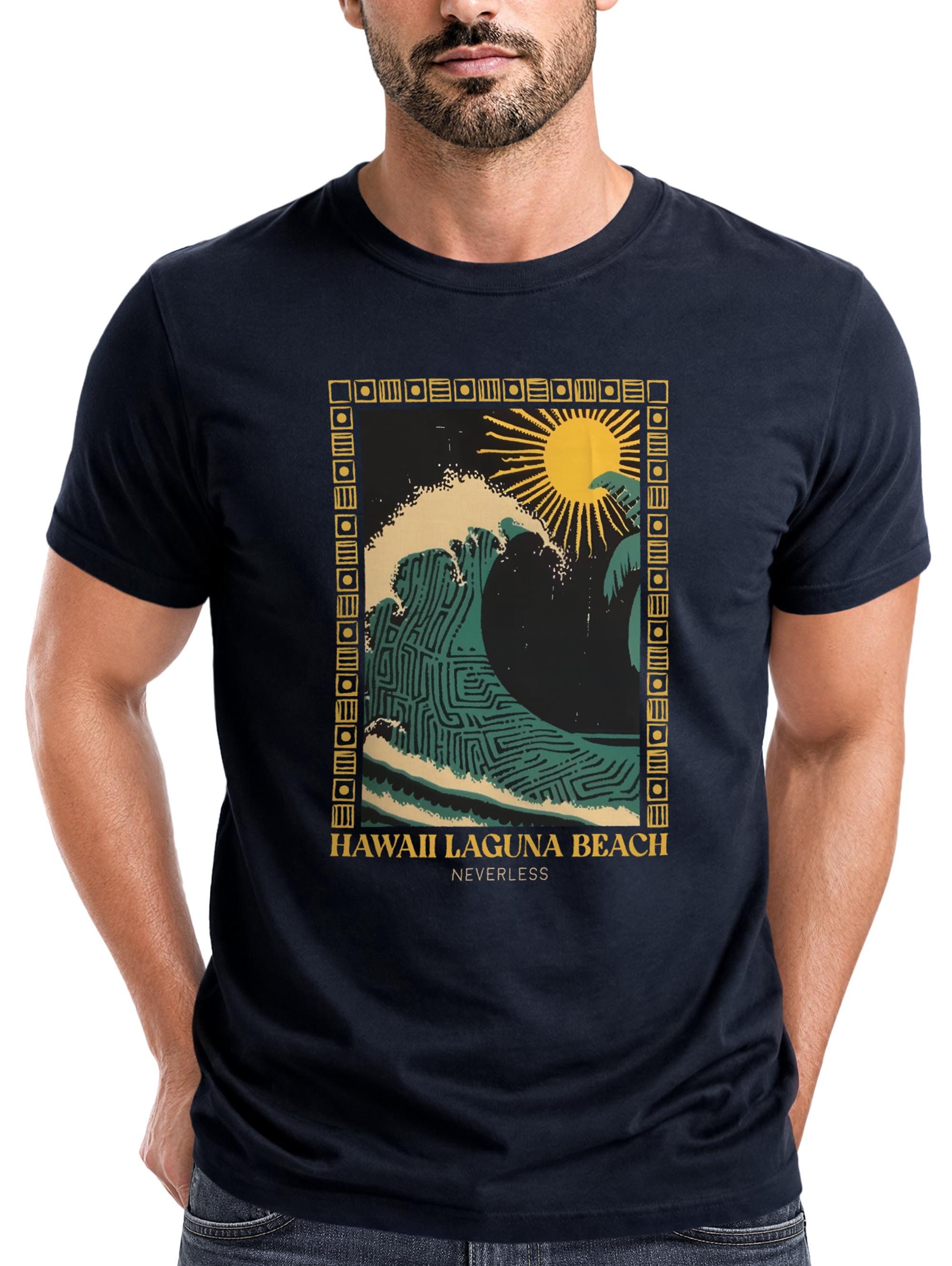 Neverless Print-Shirt Herren T-Shirt mit Print Aufdruck Surfing Welle Big Wave Hawaii mit Print