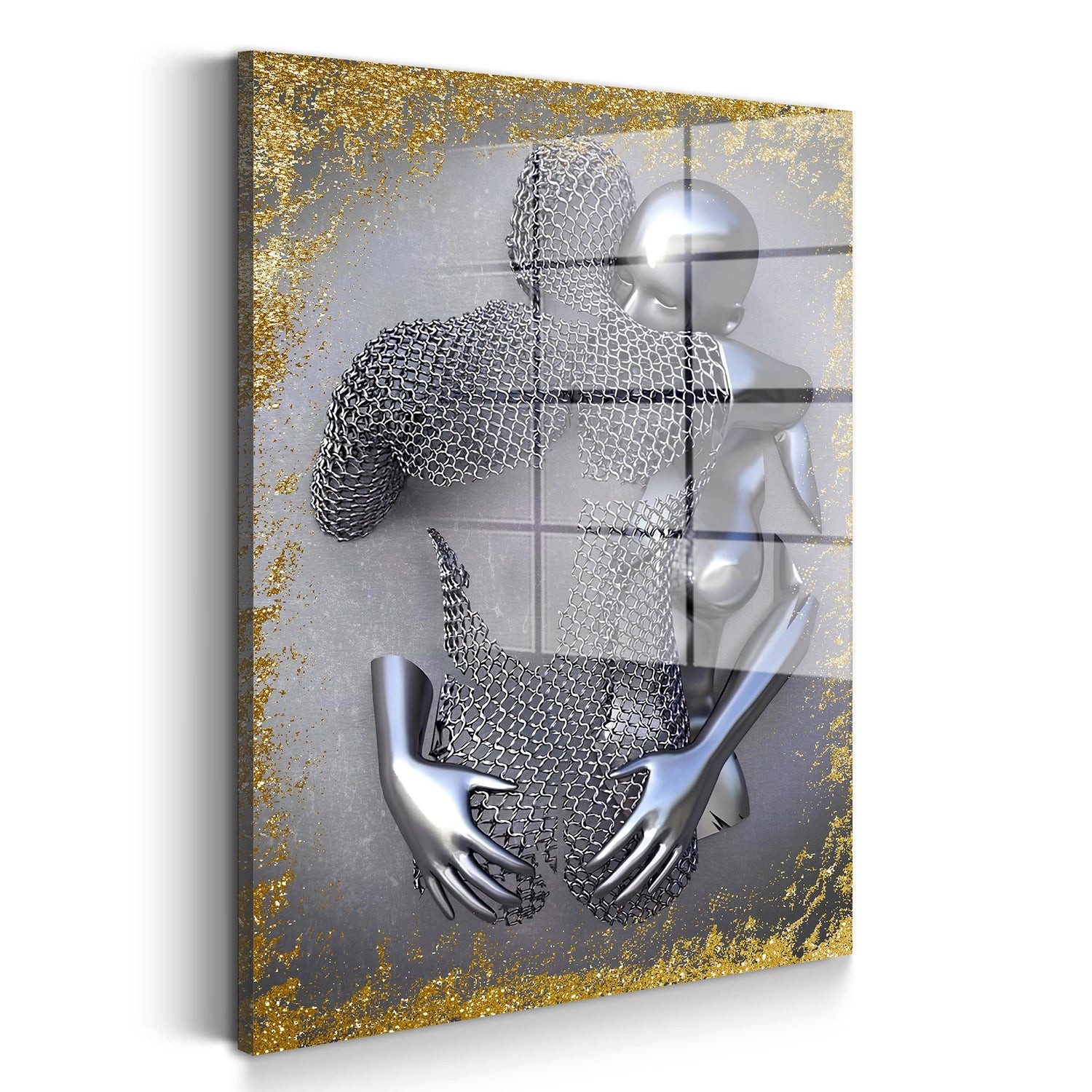 Artedinoi Acrylglasbild Abstrakt Metallfigur Love Metallic Körper Acrylglas Wandbild Bild Wand