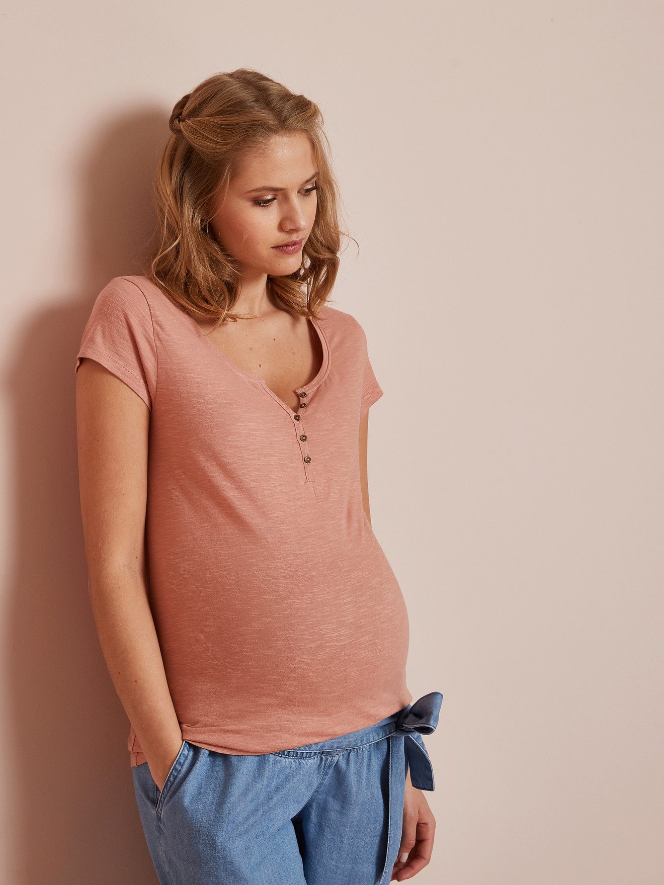 vertbaudet Umstandsshirt Henley-Shirt für Schwangerschaft & Stillzeit