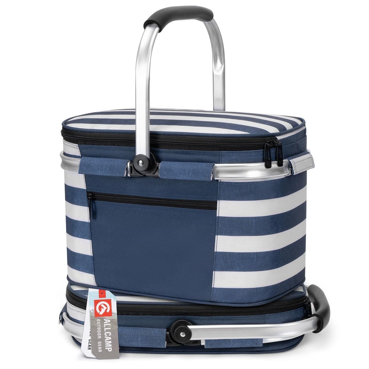 LuxusKollektion Kühltasche Kühltasche Faltbar Isoliert Thermo Deckel Picknickkorb L Blau Weiß