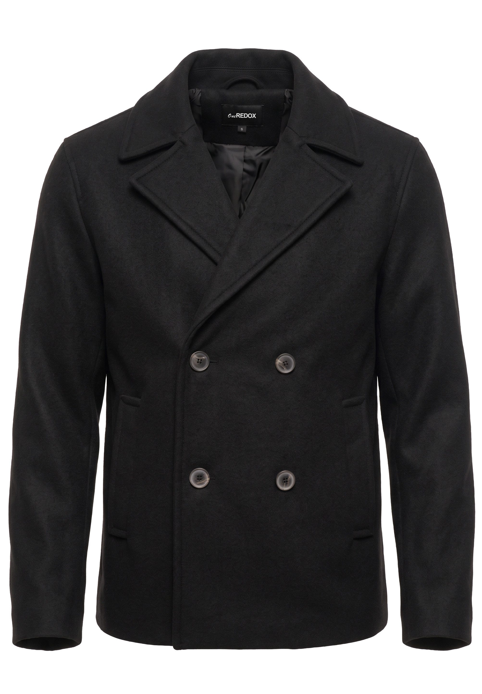 OneRedox Kurzmantel in Woll-Optik als Übergangsjacke - Cabanjacke Herren Mantel als Doppelreiher Blouson Jacke ungefüttert