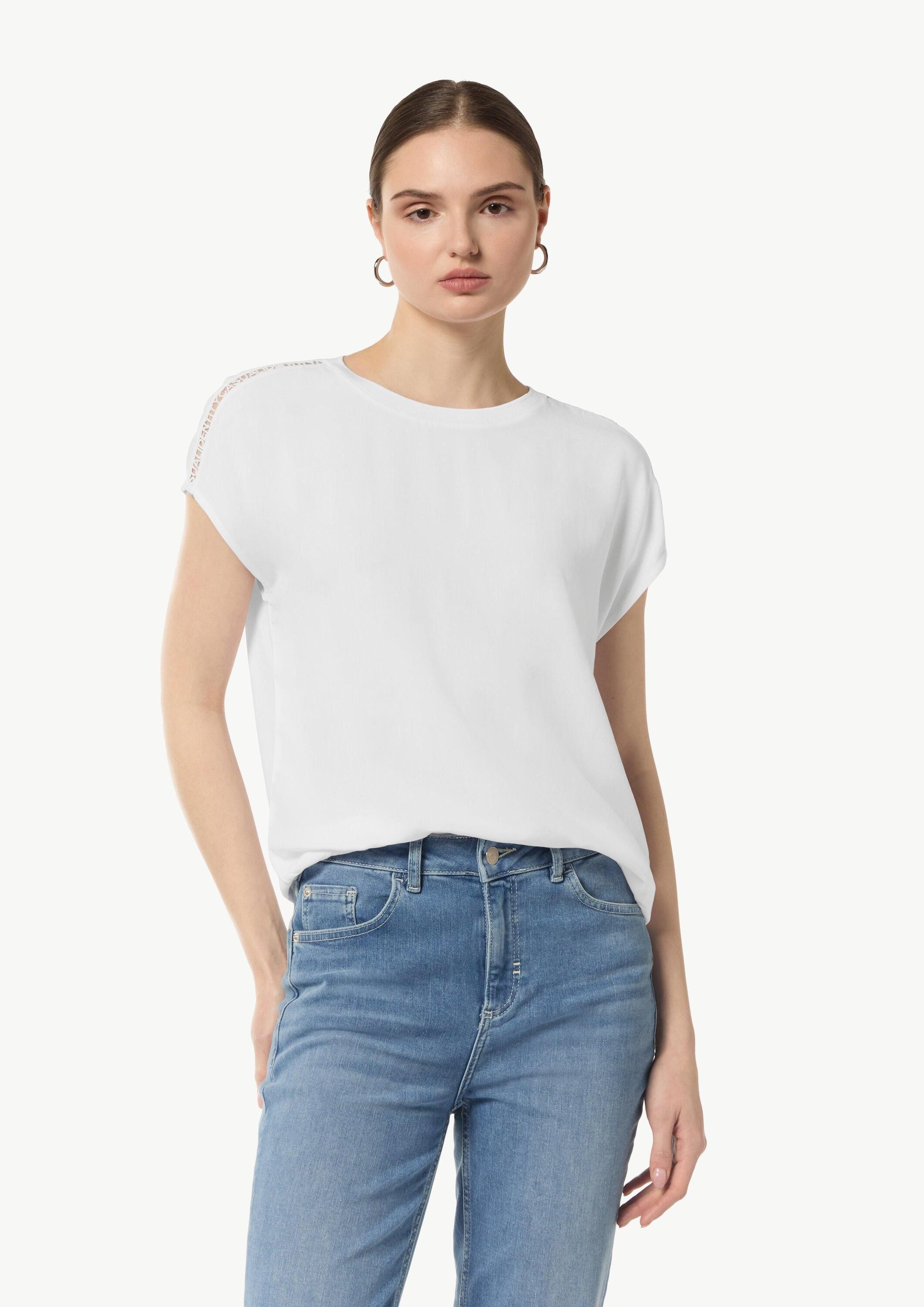 comma Kurzarmshirt T-Shirt Viskoseshirt mit Logo-Tape-Detail