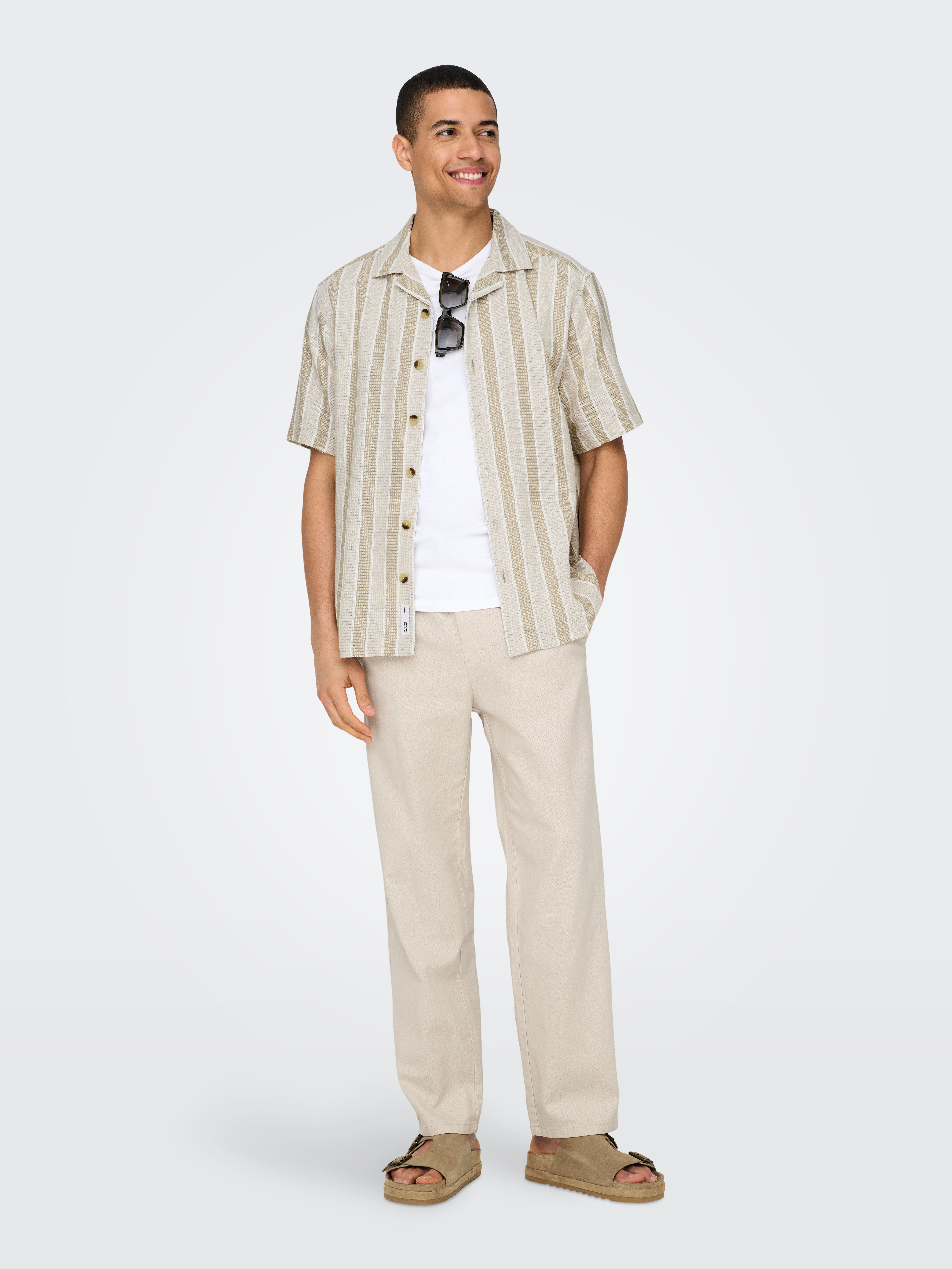ONLY & SONS Schlupfhose ONSSINUS LOOSE 0007 COT LIN PANT NOOS Baumwolle mit Leinen, locker geschnitten
