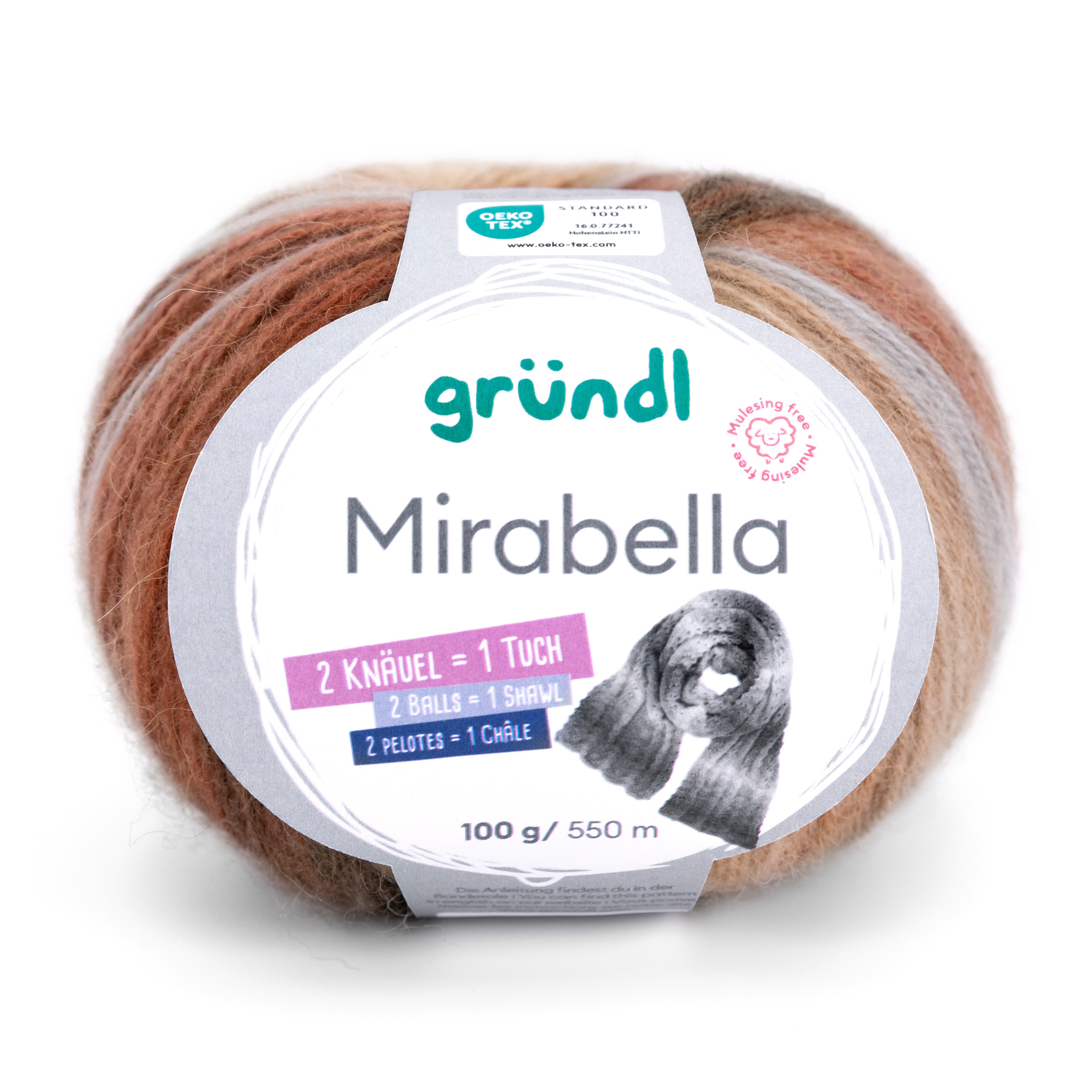 Gründl Wolle Mirabella Farbverlaufsgarn mit Anleitung Häkelwolle, 550,00 m (Wolle Farbverlaufswolle zum Stricken und Häkeln, Strickwolle, Strickgarn, Handstrickgarn), 80% Polyacryl, 20% Wolle