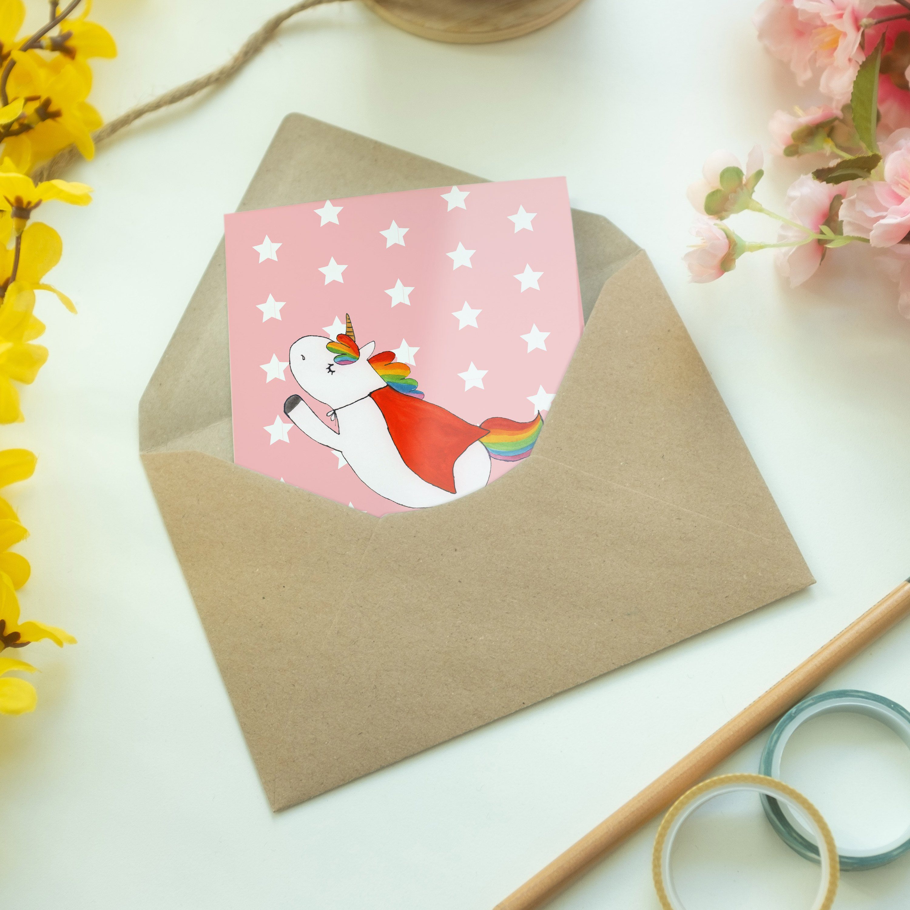 Mr. Panda Einhorn Grußkarte Einladungsk Super - Geschenk, Rot Glückwunschkarte, & Pastell Mrs. -