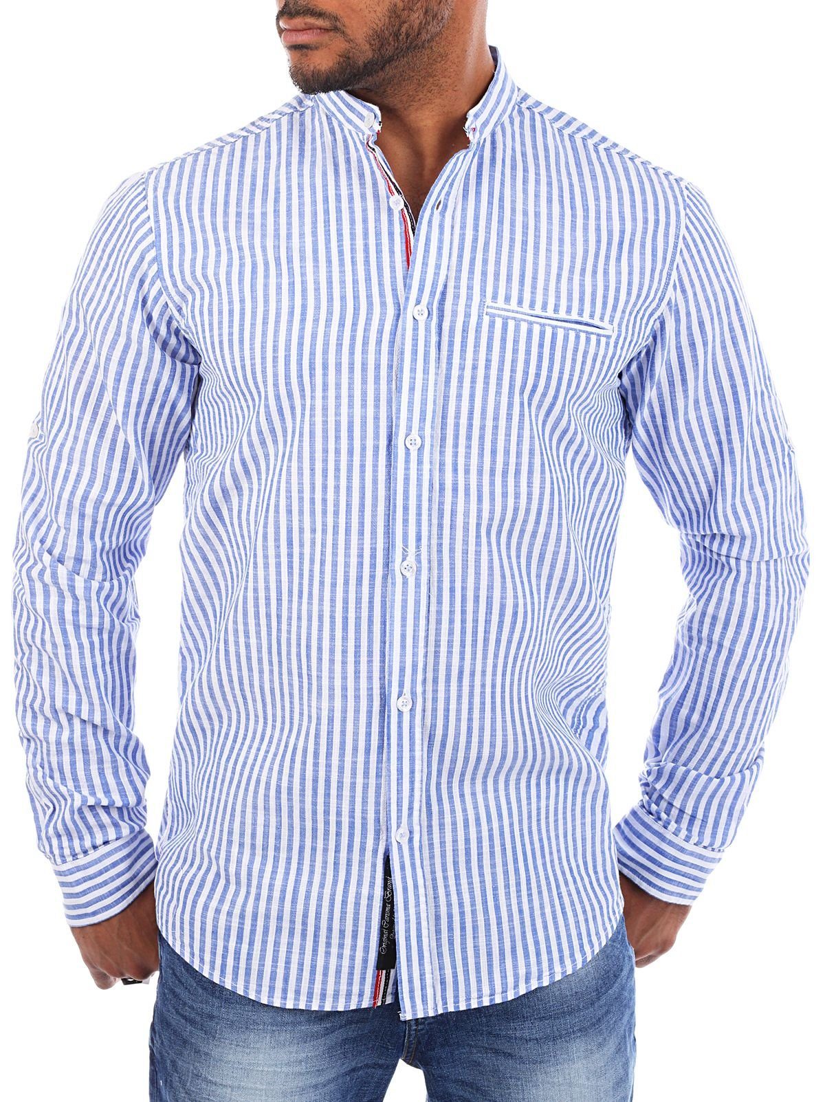 Langarmhemd Herren Baumwoll Leinen Mix Hemd 8455