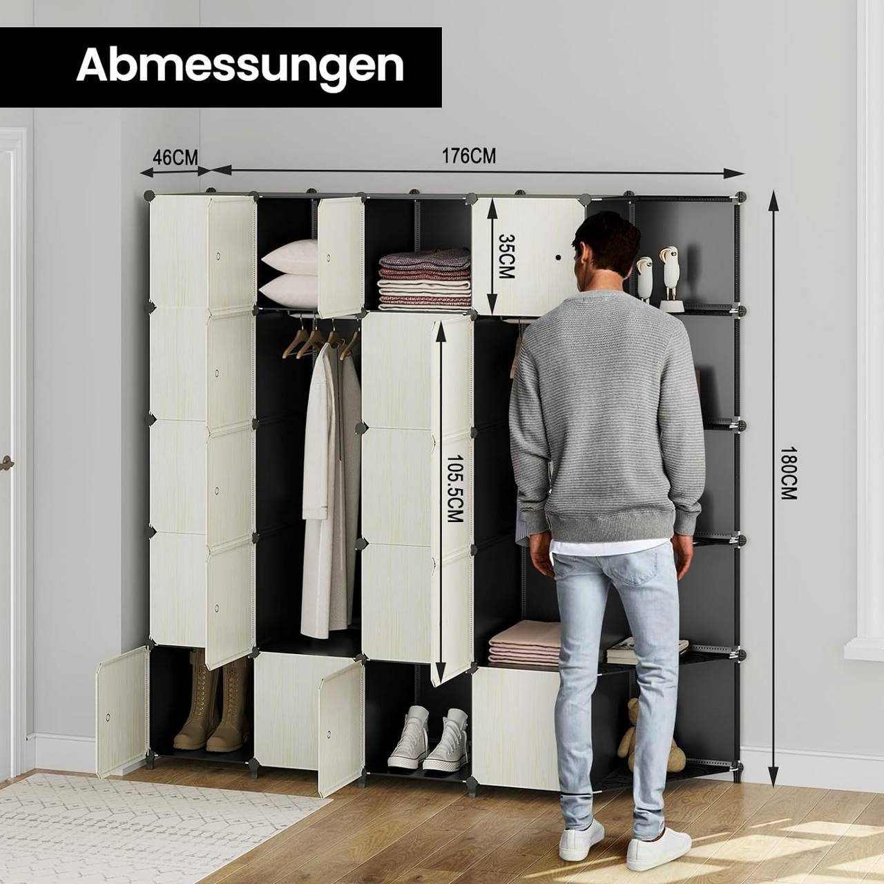 (1-St) Türen Garderobenschrank Woltu DIY mit Steckregal Kleiderschrank