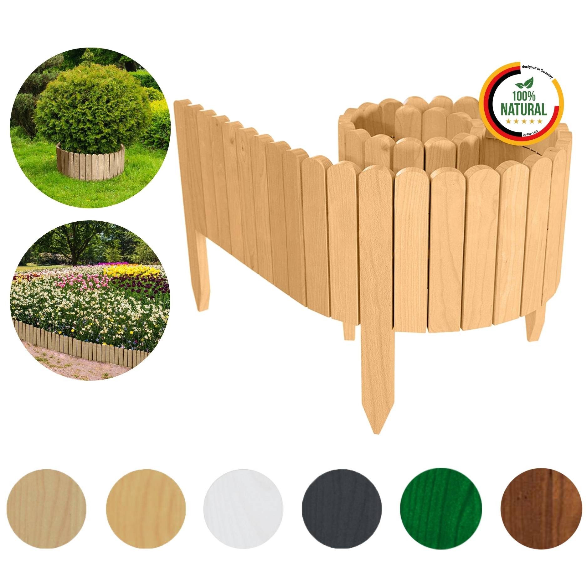 Floranica Palisade Beeteinfassung Beetumrandung Rasenkante Umrandung Flexibler Rollborder, LxH: 200x20 cm, Natur, Dekozaun Holzzaun Umzäunung Blumenbeeten Garten Beeten Kräutergarten
