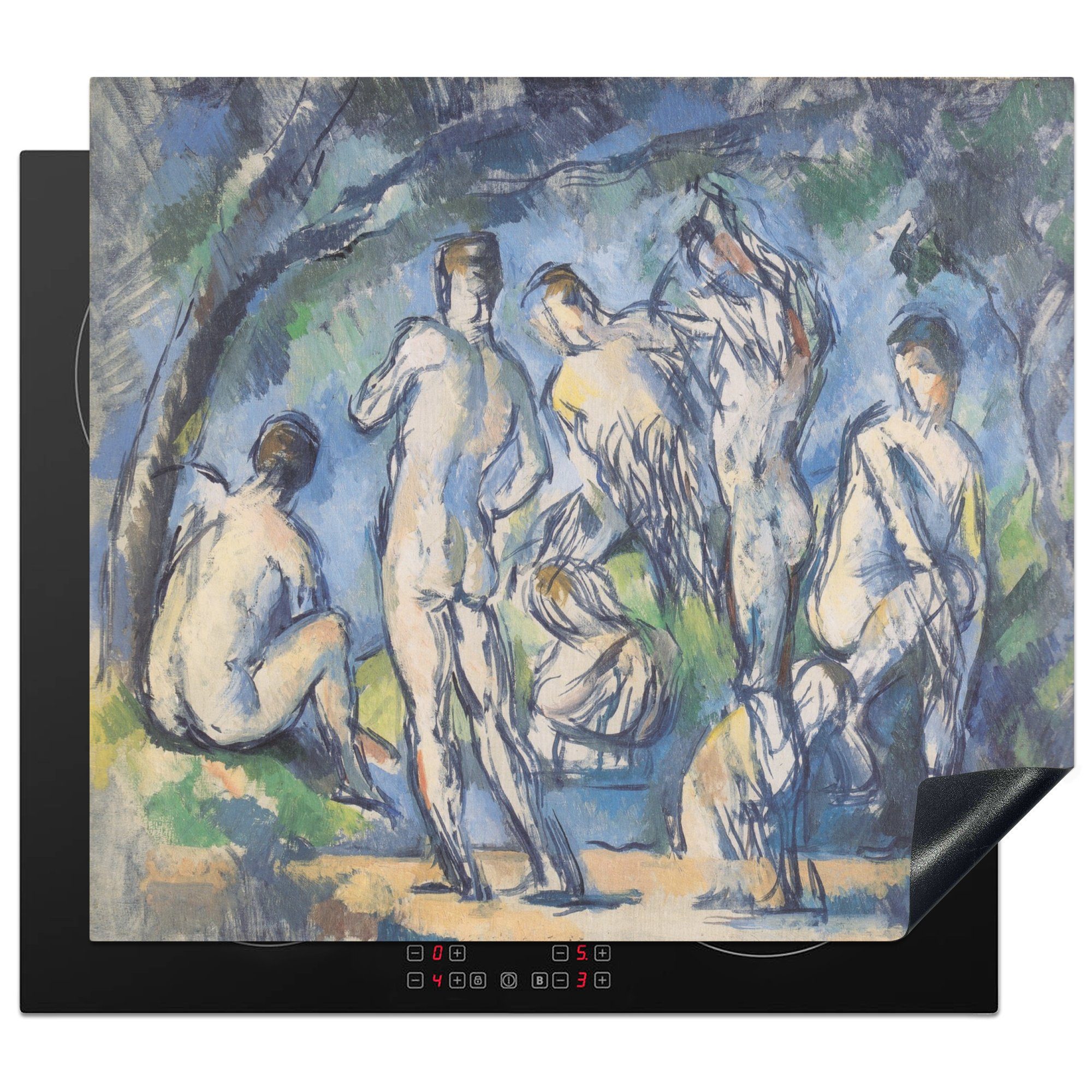 MuchoWow Herdblende-/Abdeckplatte Sieben Badende - Gemälde von Paul Cézanne, Vinyl, (1 tlg), 60x52 cm, Mobile Arbeitsfläche nutzbar, Ceranfeldabdeckung