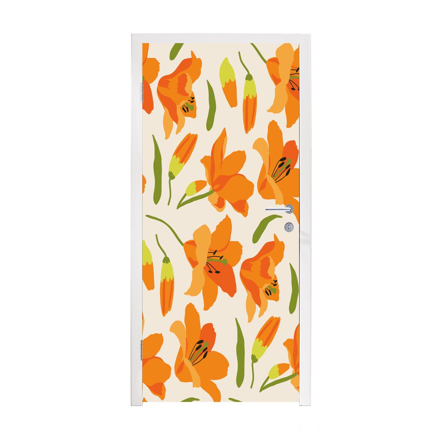 MuchoWow Türtapete Blumen - Lilie - Muster, Matt, bedruckt, (1 St), Fototapete für Tür, Türaufkleber, 75x205 cm
