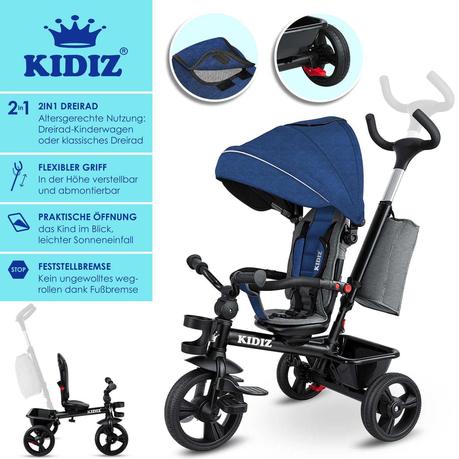 KIDIZ Dreirad, Dreirad 5in1 Kinderdreirad mit günstig online kaufen