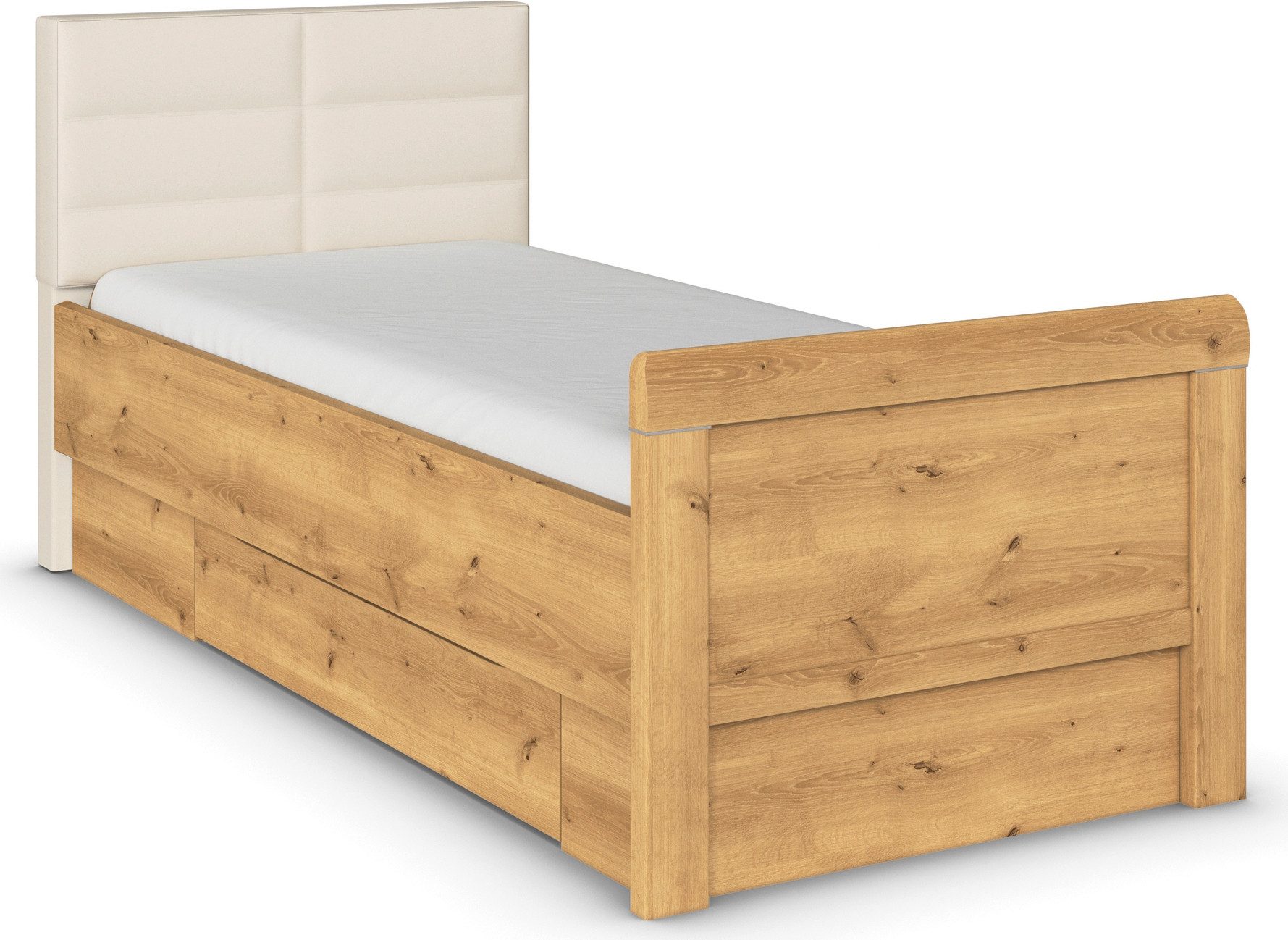 rauch Stauraumbett Bett Einzelbett Stollenbett Bettkästen EVELYN, in Komforthöhe mit Polsterkopfteil sowie Schubladen MADE IN GERMANY