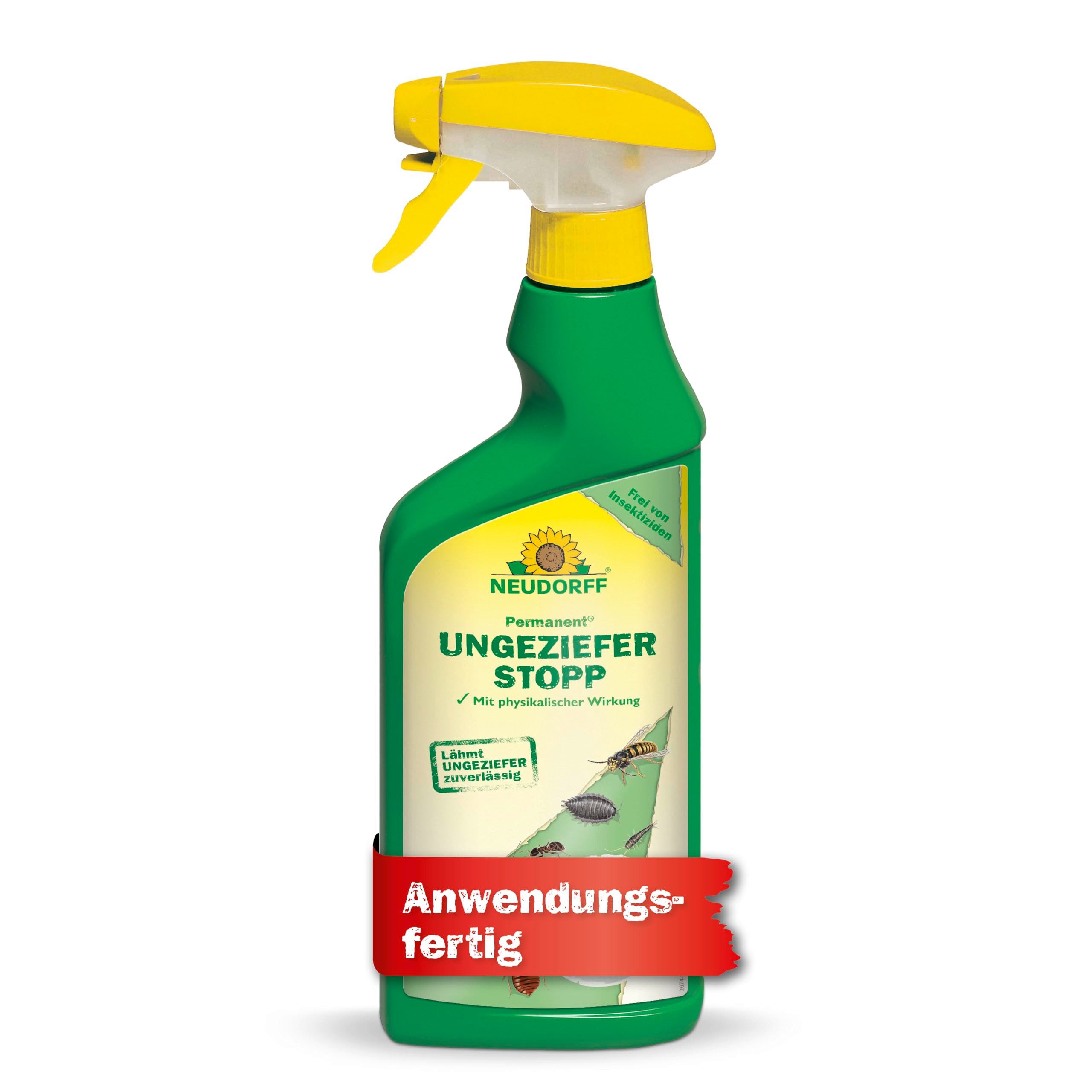 Neudorff Insektenspray Permanent UngezieferStopp 500 ml - lähmt Ungeziefer bei Kontakt, 0.5 l, Anwendungsfertiges Ungezieferspray mit zuverlässiger Sofortwirkung gegen kriechende und fliegende Insekten, Gebrauchsfertiges Kontaktspray gegen kriechende & fl