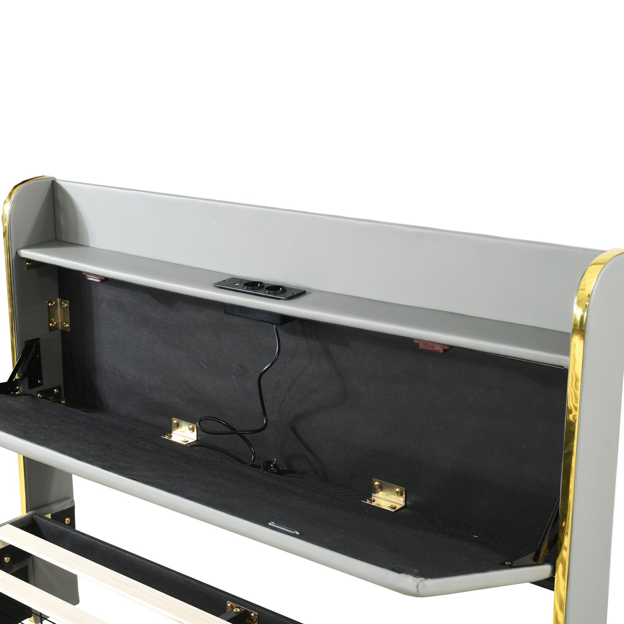 Polsterbett (Stauraumbett, Doppelbett), mit USB Typ C Ladefunktion und 4 Schubladen, Kunstleder, 140x200cm