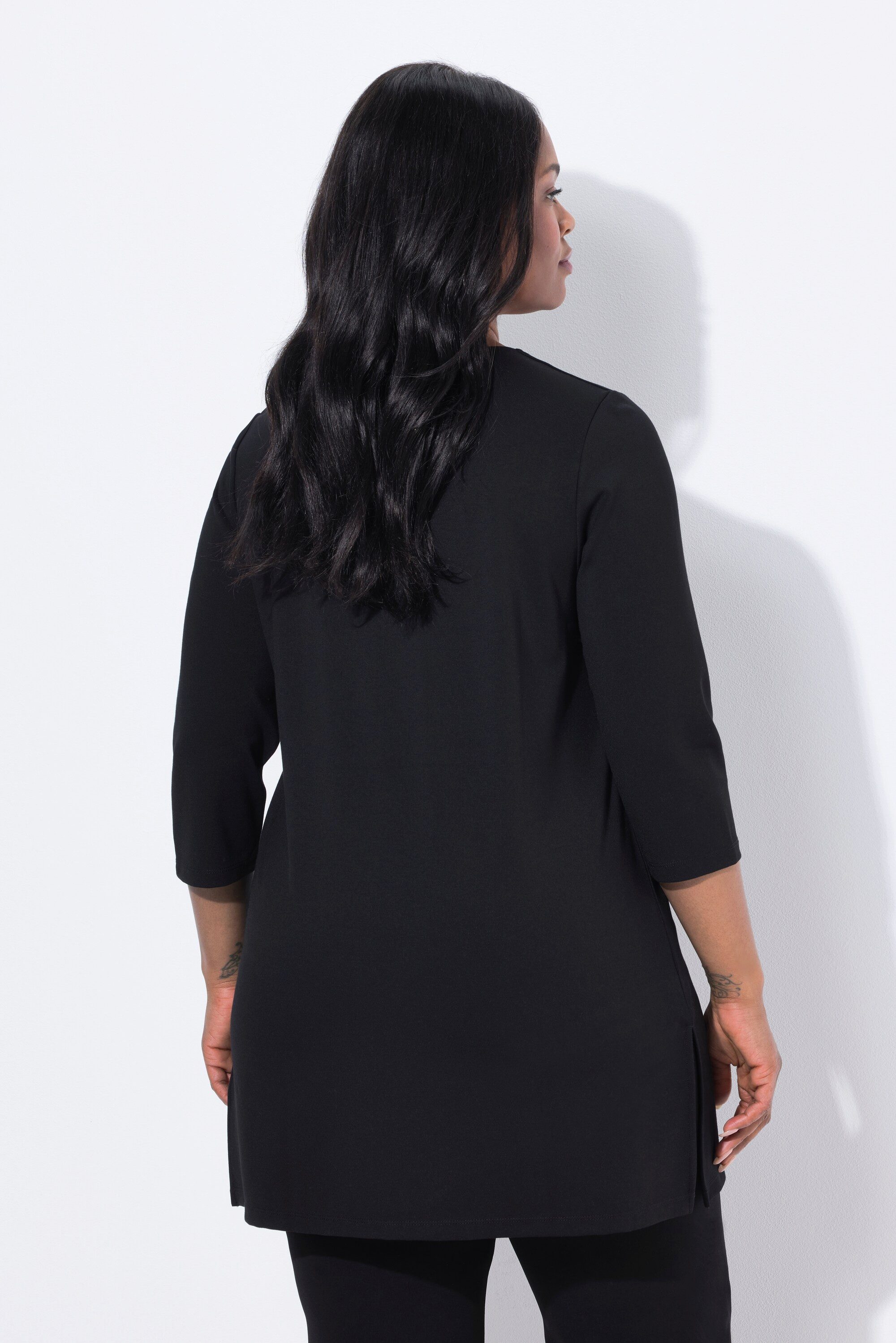 Ulla Popken Sweatshirt Sweatshirt Ziersteine V-Ausschnitt 3/4-Arm