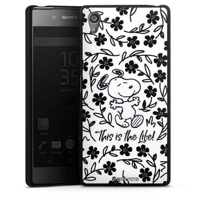DeinDesign Handyhülle »Peanuts Blumen Snoopy Snoopy Black and White This Is The Life«, Sony Xperia Z5 Silikon Hülle Bumper Case Handy Schutzhülle