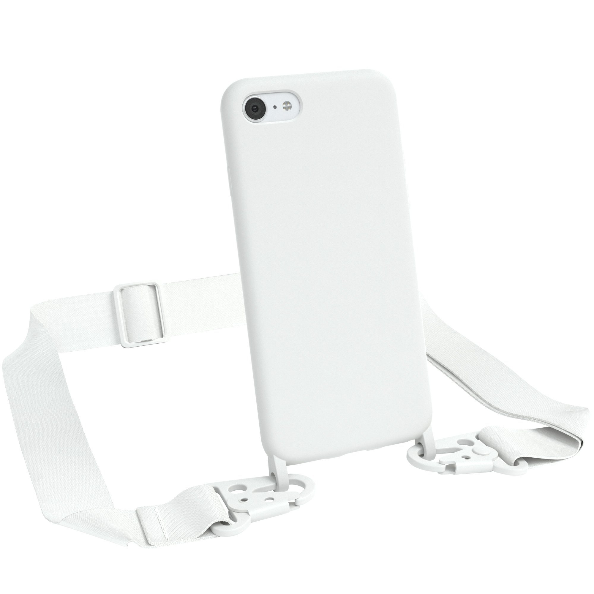 EAZY CASE Handykette Breitband fur iPhone SE 2022 2020 iPhone 8 7 4 7 Zoll Ketten Hulle 2in1 Handyhulle mit abnehmbarer Kette Karabiner Bag WeiB Handyhulle mit Kette