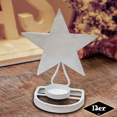 Antikas Weihnachtsfigur Teelichthalterset, Stern, 12er Set, Eisen, Weiß, H16,0xB12,5cm