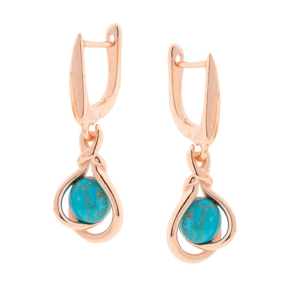 S&A Jewellery Design Paar Ohrhänger Ohrringe aus 925 Silber rosévergoldet (mit Cognac-Bernstein oder Türkis, 2-tlg., Set), Sterling Silber Silberschmuck für Damen
