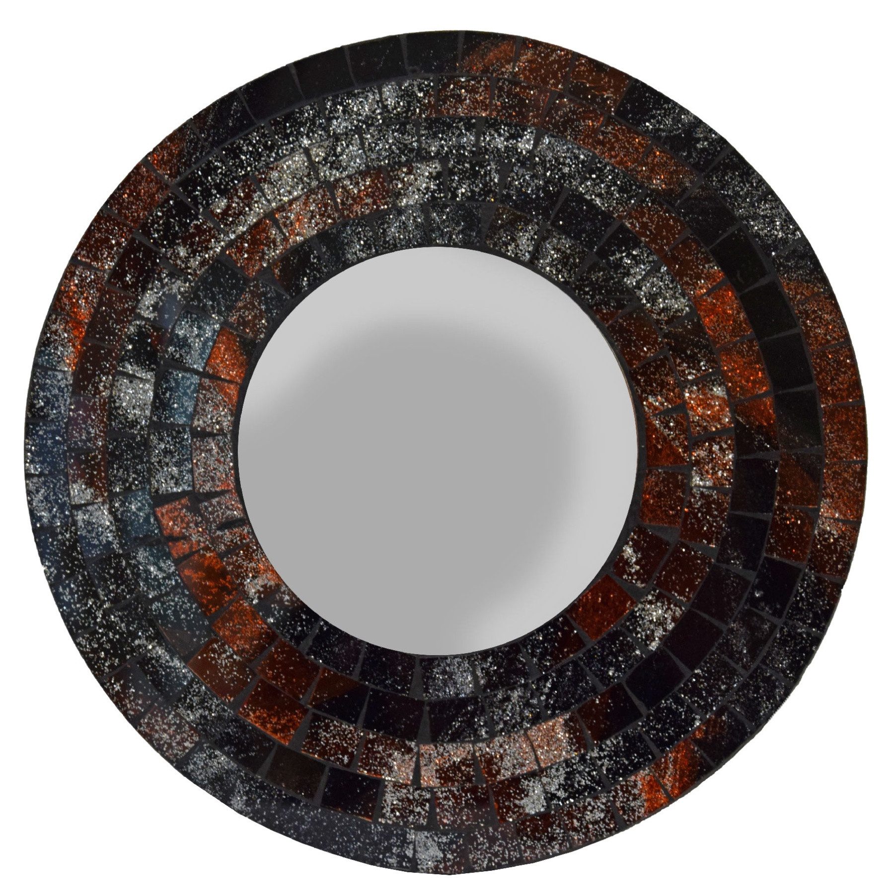 SIMANDRA Rahmenspiegel-rund Farbenfroher Glitzer Retro Mosaikspiegel aus Indonesien – Ø 20 cm
