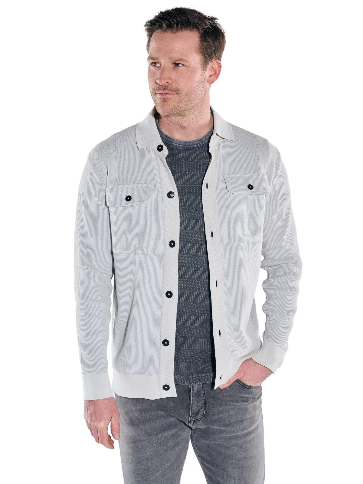 Engbers Cardigan Herren Modisches Strick Overshirt, Silbergrau