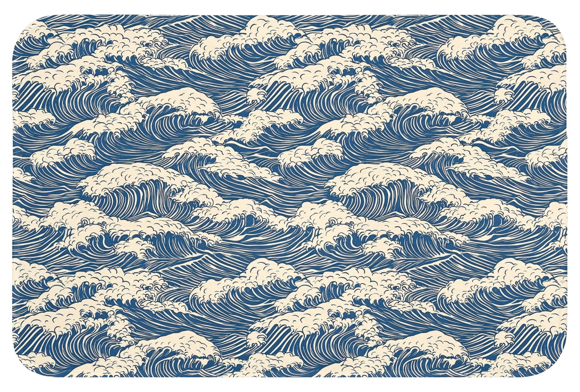 OnlyWow Badematte Waves - Klassisch - Blau, Höhe 10 mm, Polyester, Rechteckig, Badezimmerteppich, Badteppich, Rutschfest, Badvorleger, Waschbar