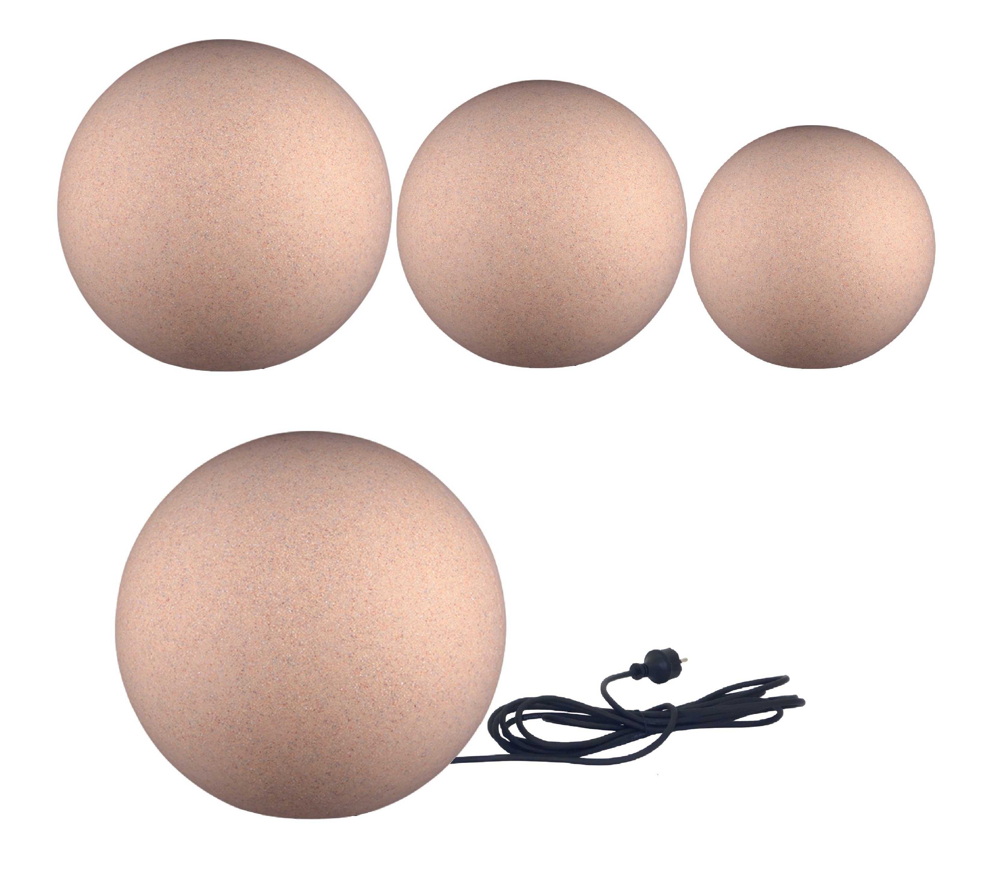 TRANGO LED Gartenleuchte, 300S Gartenkugel IP65 Kugelleuchte *SANDSTONE* mit 30cm Durchmesser und ca. 5 Meter IP44 Zuleitungskabel & E27 Fassung, Kugellampe, Gartenleuchte, Außenleuchte, Außenlampe