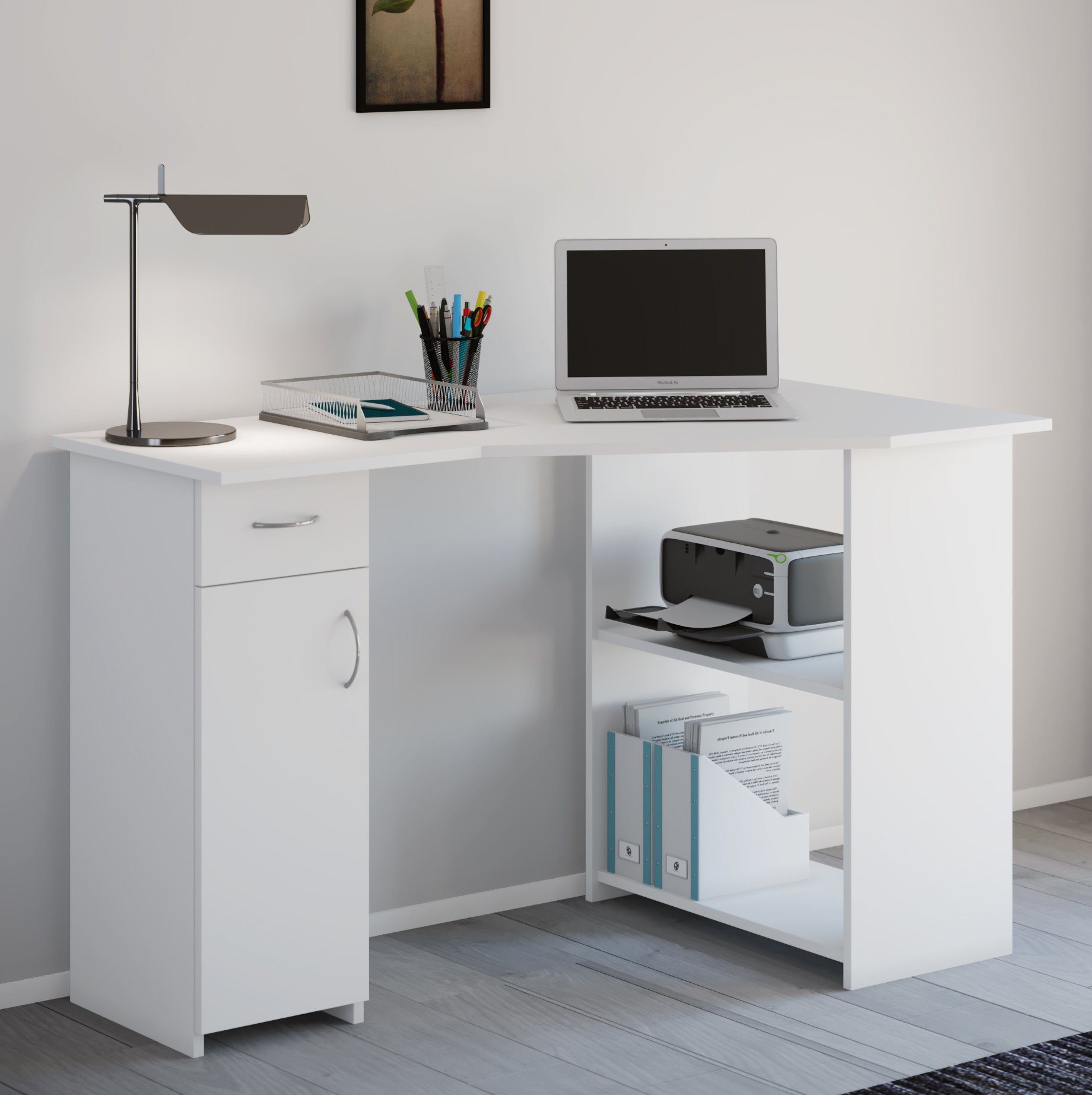 Weiß VCM Schreibtisch Linzia Eckschreibtisch Bürotisch Holz Schreibtisch