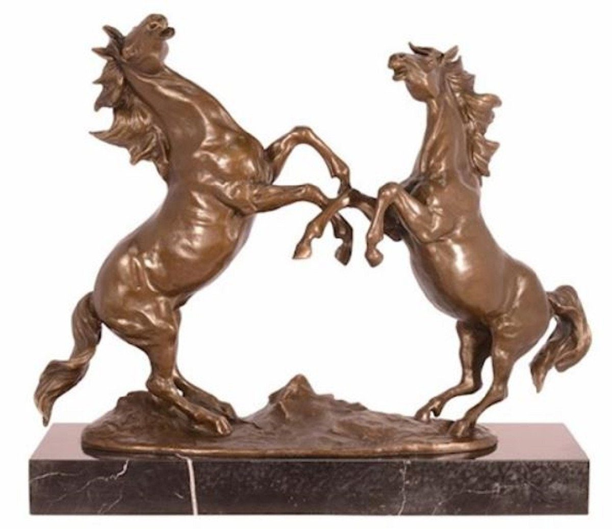 Casa Padrino Dekofigur Luxus Bronze Skulptur 2 Pferde auf Marmorsockel Bronze / Schwarz 42 x H. 36,5 cm - Bronzefigur - Dekofigur - Deko Accessoires