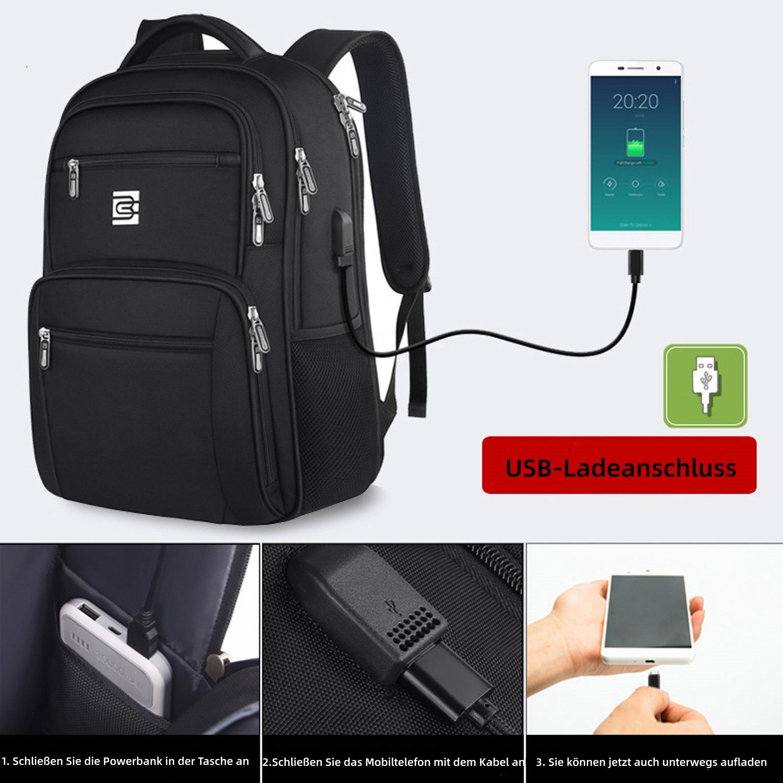 OKWISH Laptoprucksack Schulrucksack Laptoptasche Wasserbeständig Businessrucksack (Notebook Laptop Tasche Schule Uni Rucksack, mit USB-Lade-Anschluss, Anti-Diebstahl, Backpack mit Laptopfach), für Herren Damen Jungen Teenager Freizeit Arbeit Business Reisen