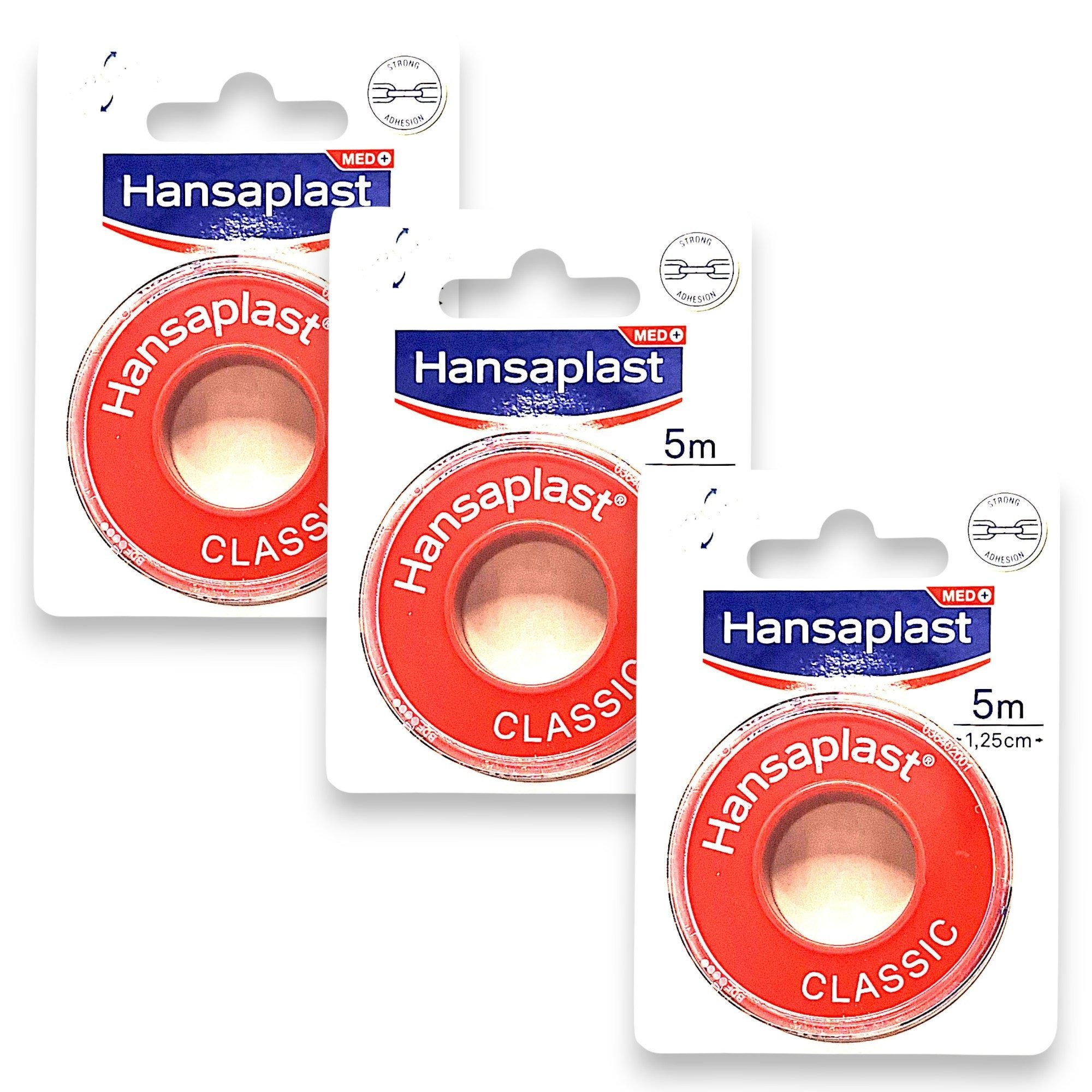 Hansaplast Wundpflaster 3x Hansaplast Heftpflaster a 5m x 1,25cm braun