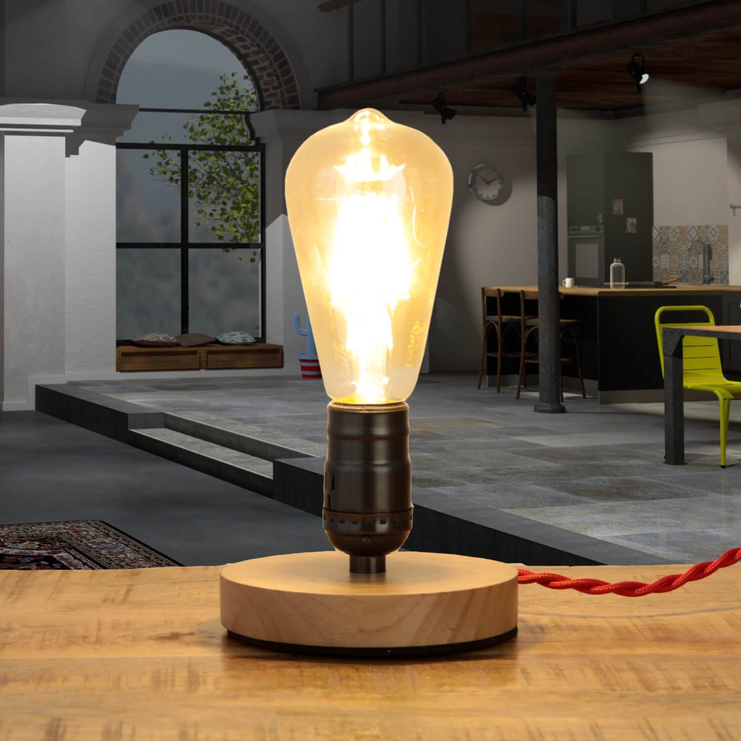 Design Tischleuchte Licht-Erlebnisse ohne Tischlampe Industrie dekorativ EDISON, Retro Leuchtmittel, Metall Holz
