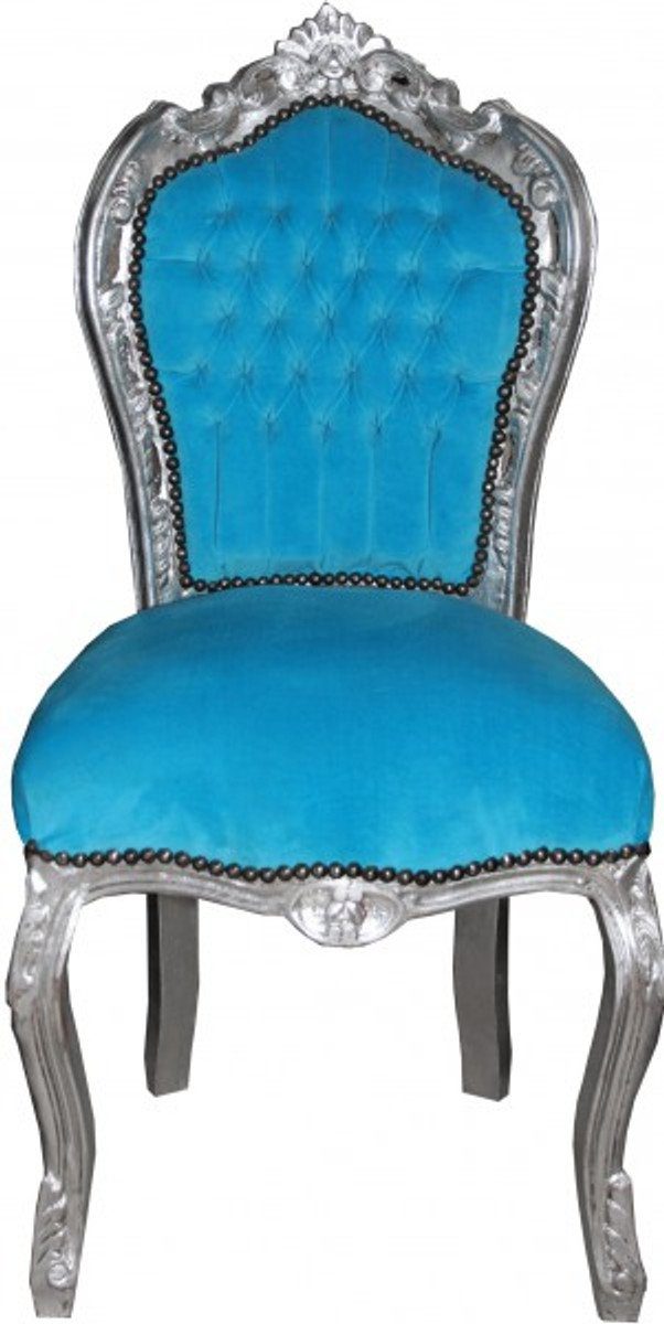 Casa Padrino Esszimmerstuhl Barock Esszimmer Stuhl ohne Armlehne Türqis/Silber - Antik Stil